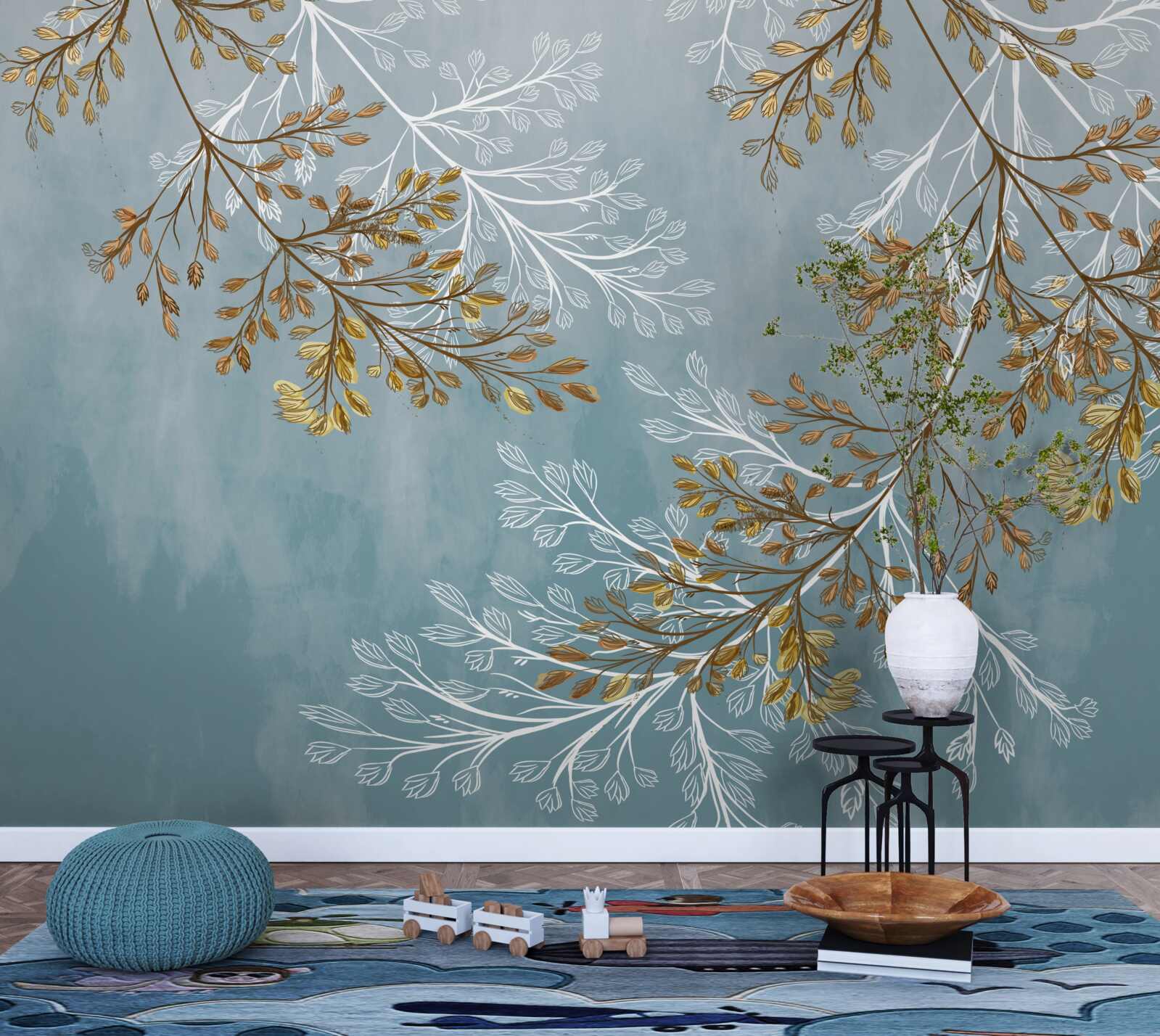 Fototapeta v zime sú konáre posiate zlatými strapcami