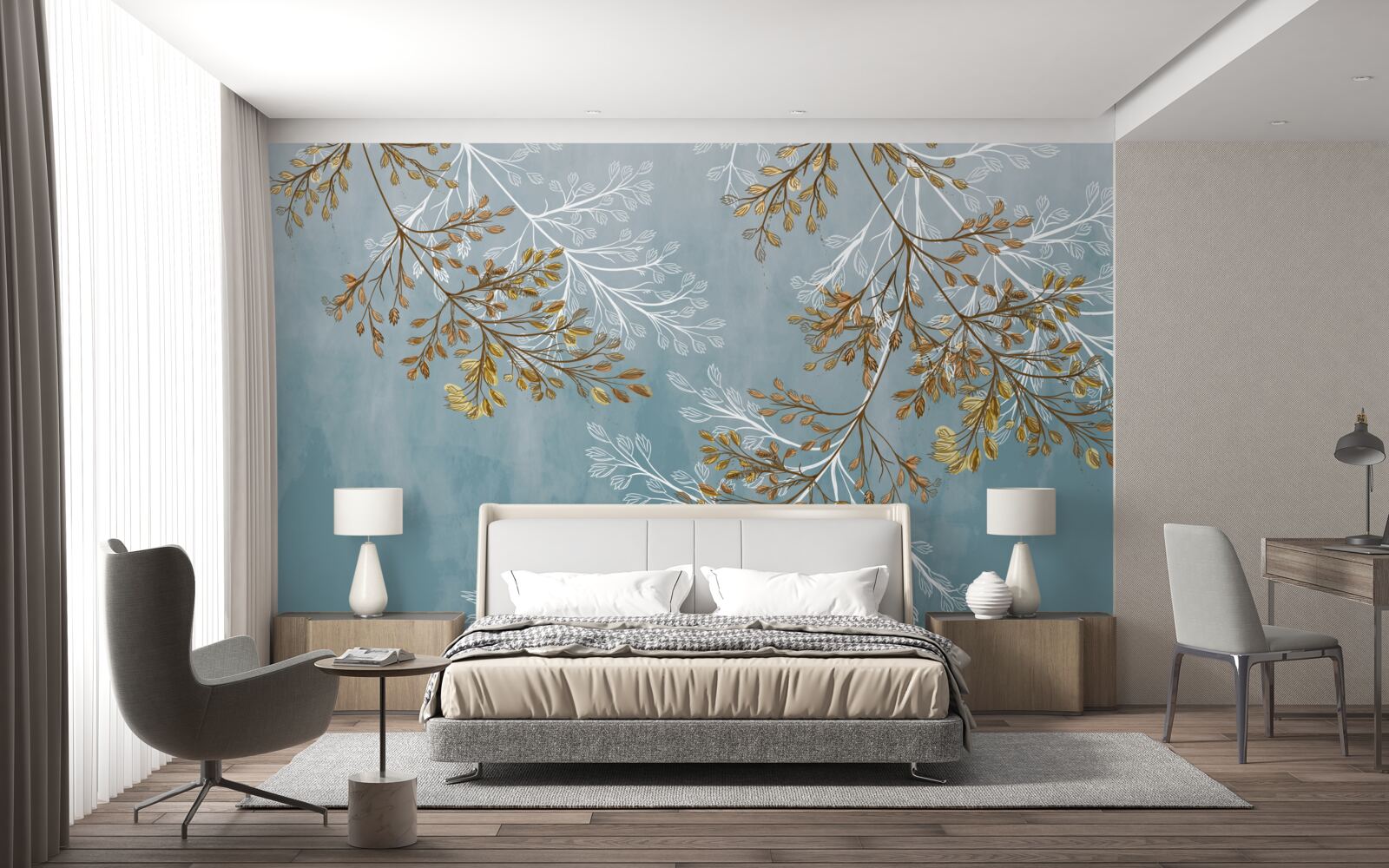 Fototapeta v zime sú konáre posiate zlatými strapcami