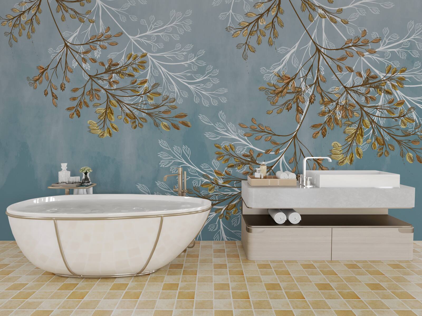 Fototapeta v zime sú konáre posiate zlatými strapcami