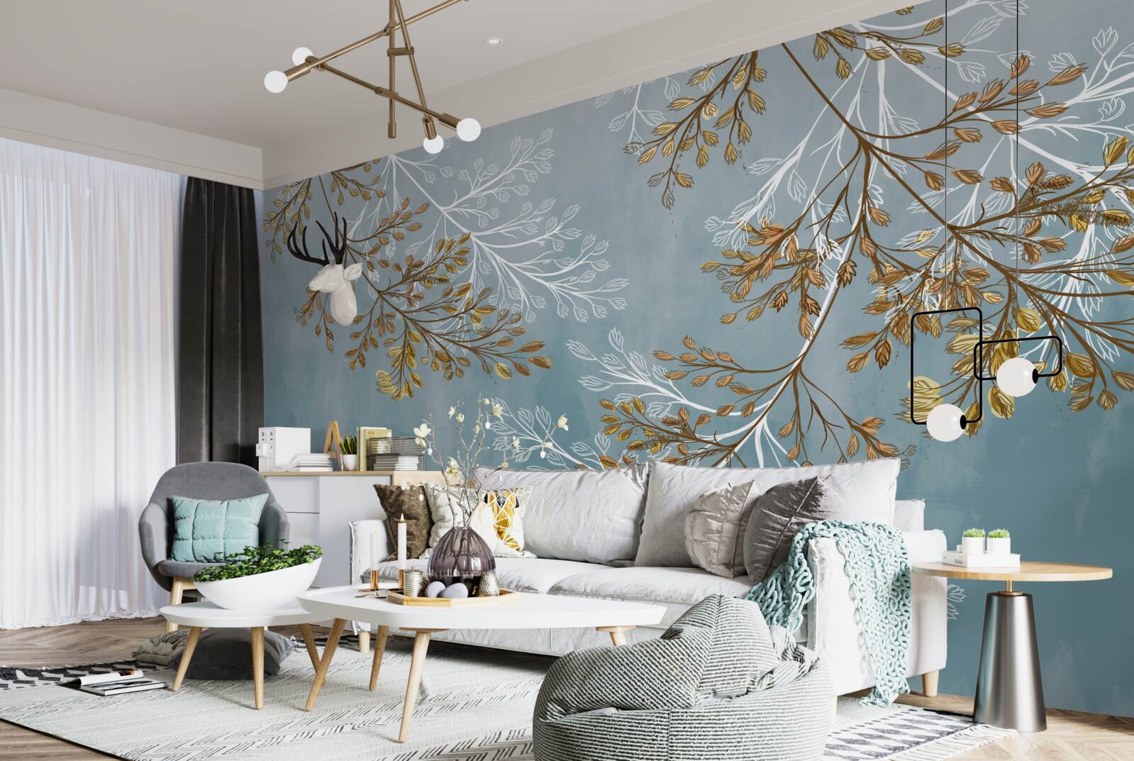 Fototapeta v zime sú konáre posiate zlatými strapcami