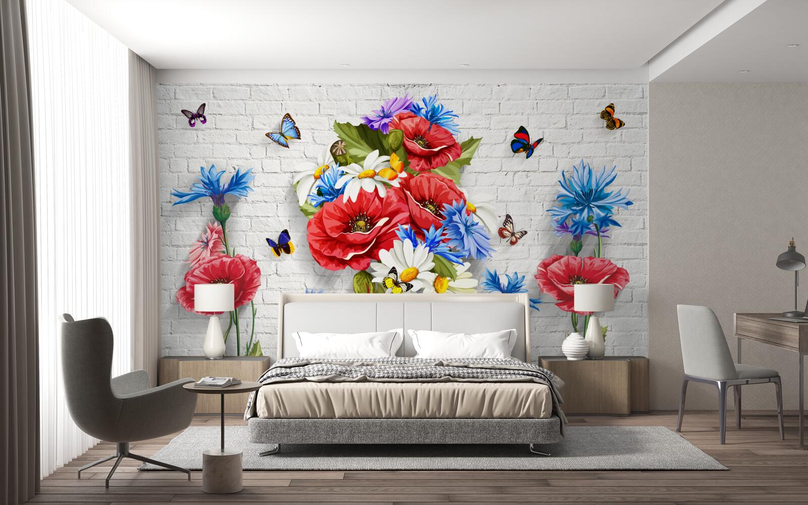 Fototapeta motýle a kvety naplnené nádherou jari