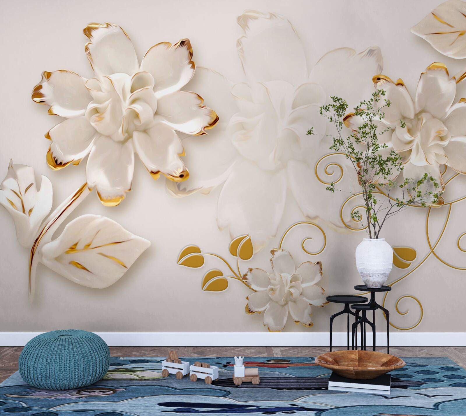 Fototapeta Snehobiele ruže so zlatom