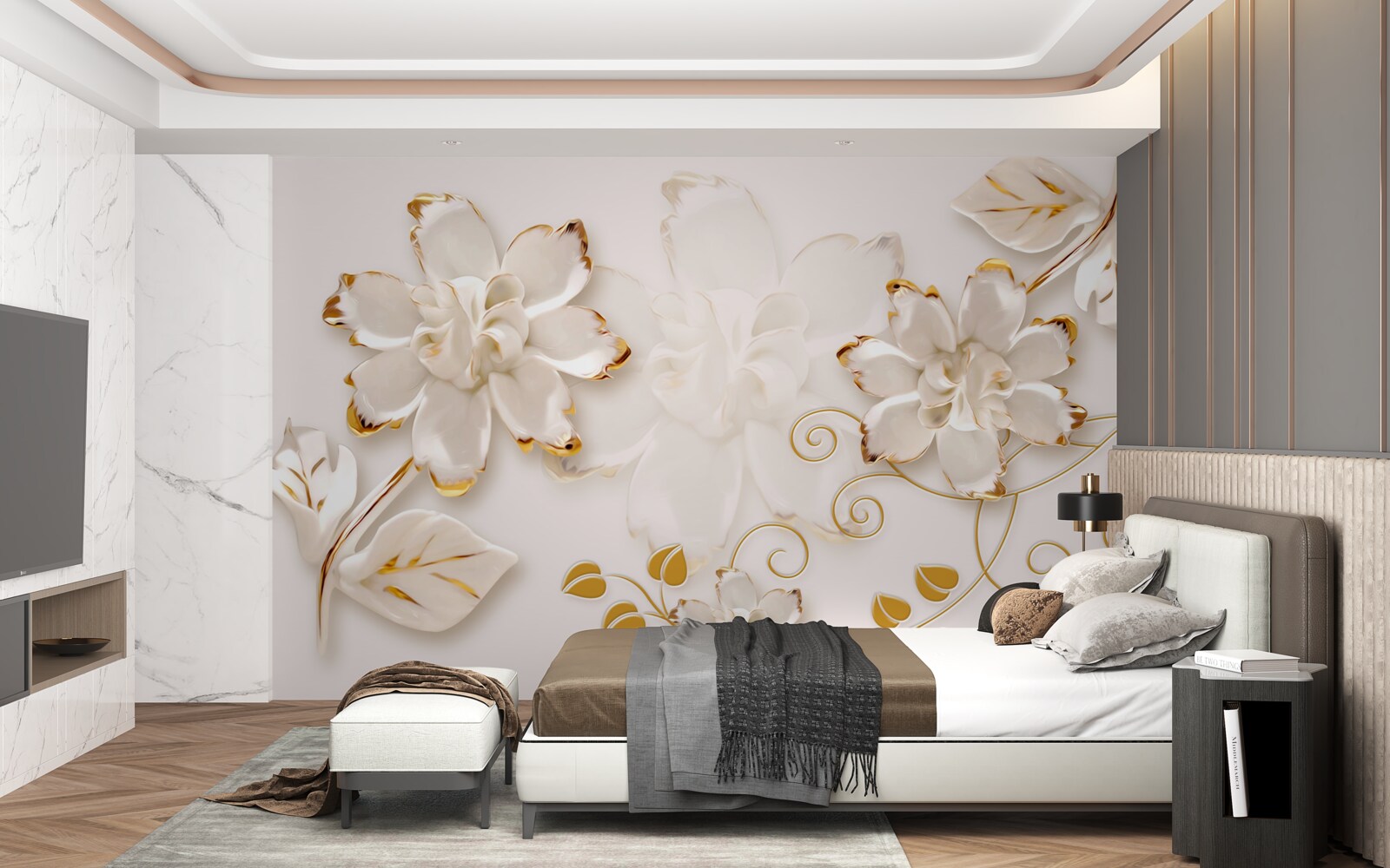 Fototapeta Snehobiele ruže so zlatom