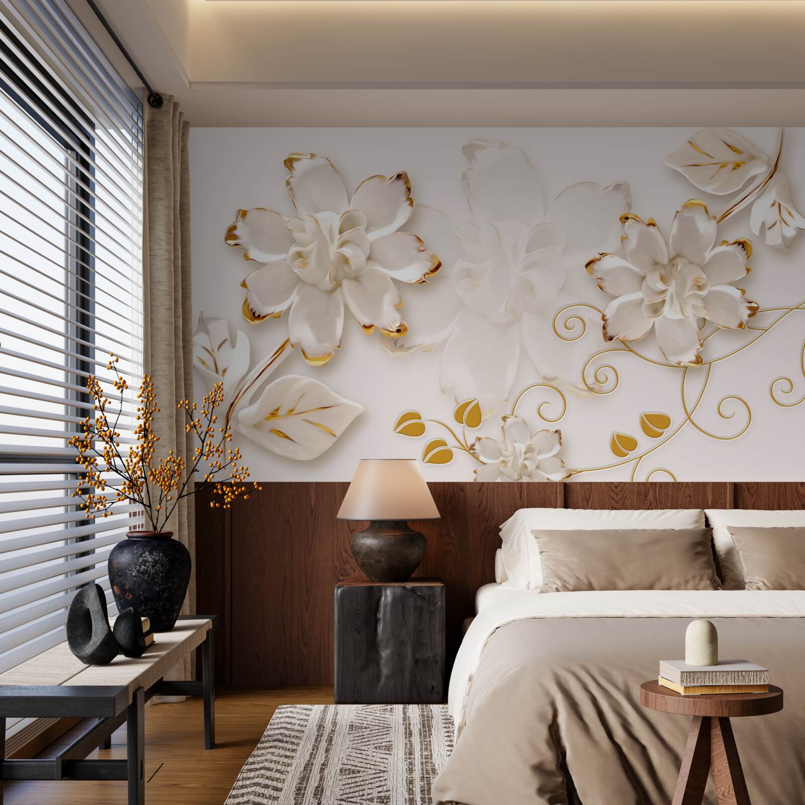 Fototapeta Snehobiele ruže so zlatom