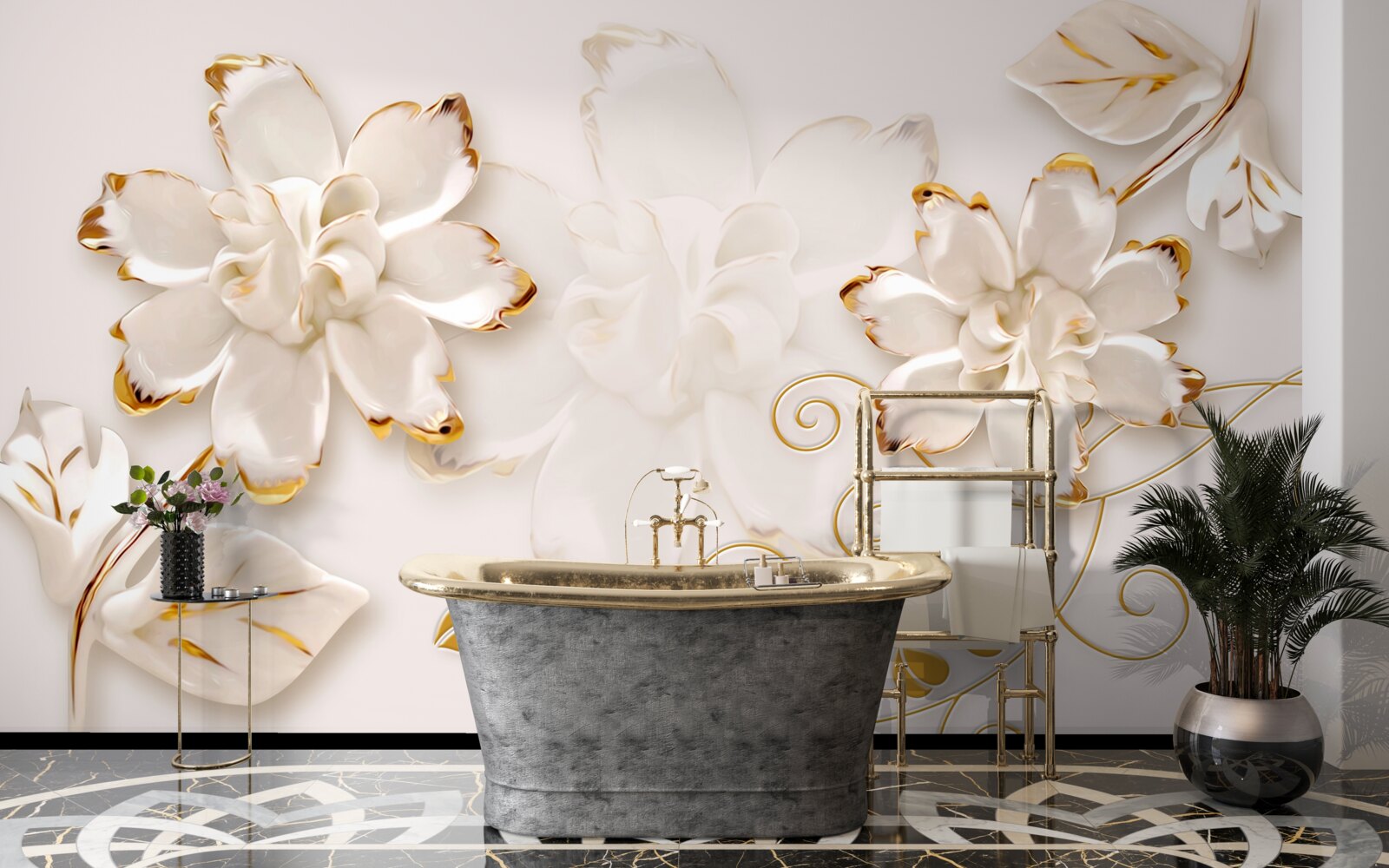 Fototapeta Snehobiele ruže so zlatom