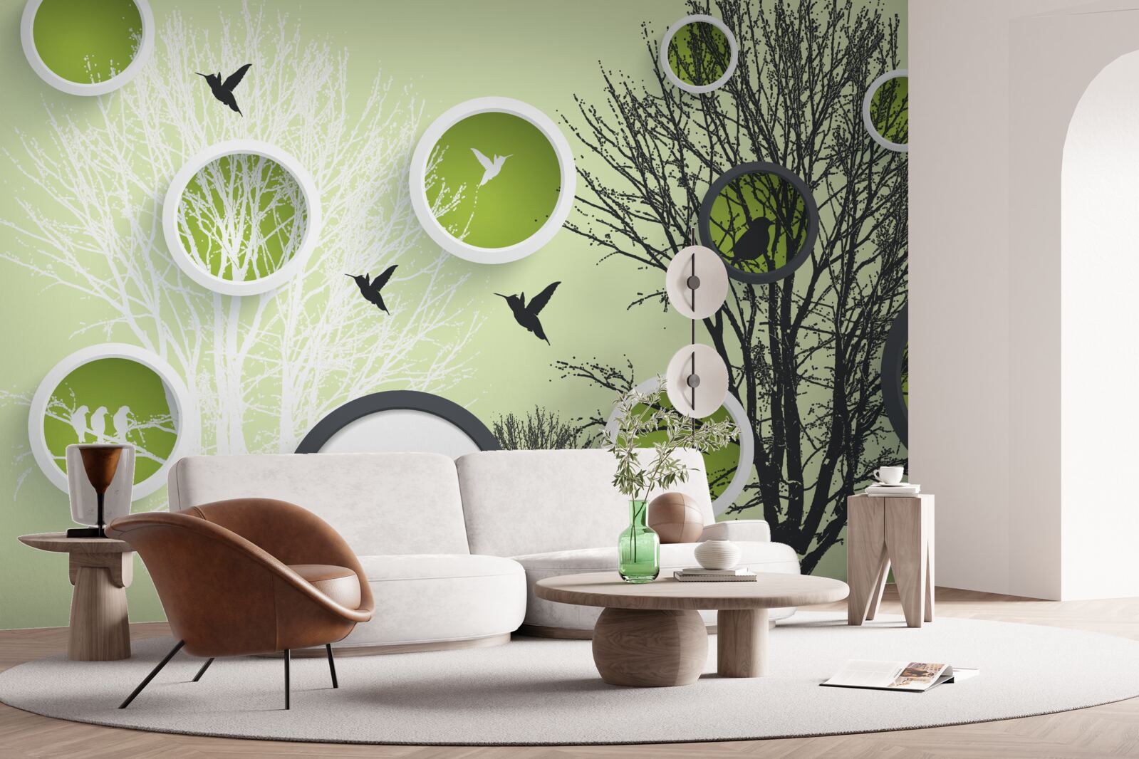 Fototapeta stromy s vtákmi v čiernej a bielej farbe