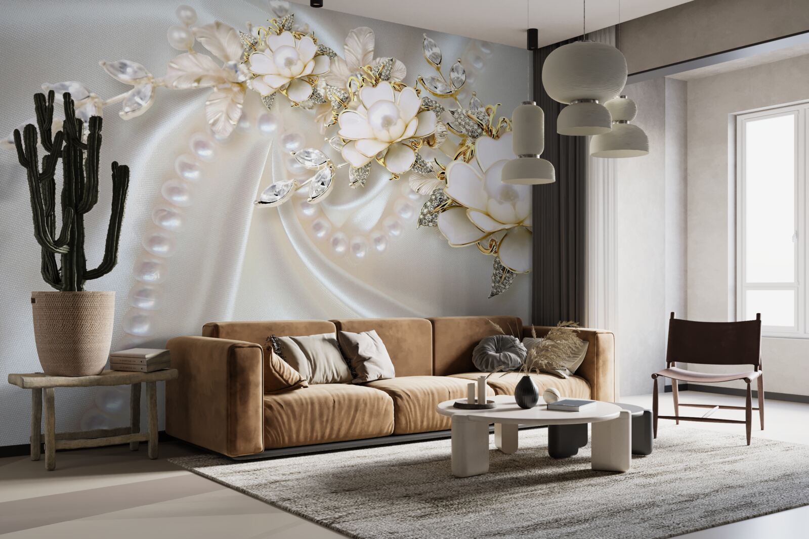 Fototapeta perly na hodvábe sú zdobené ružami