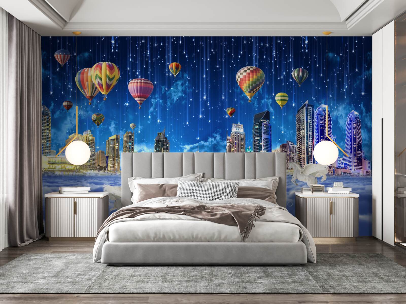 Fototapeta nočné mesto zdobia balóny