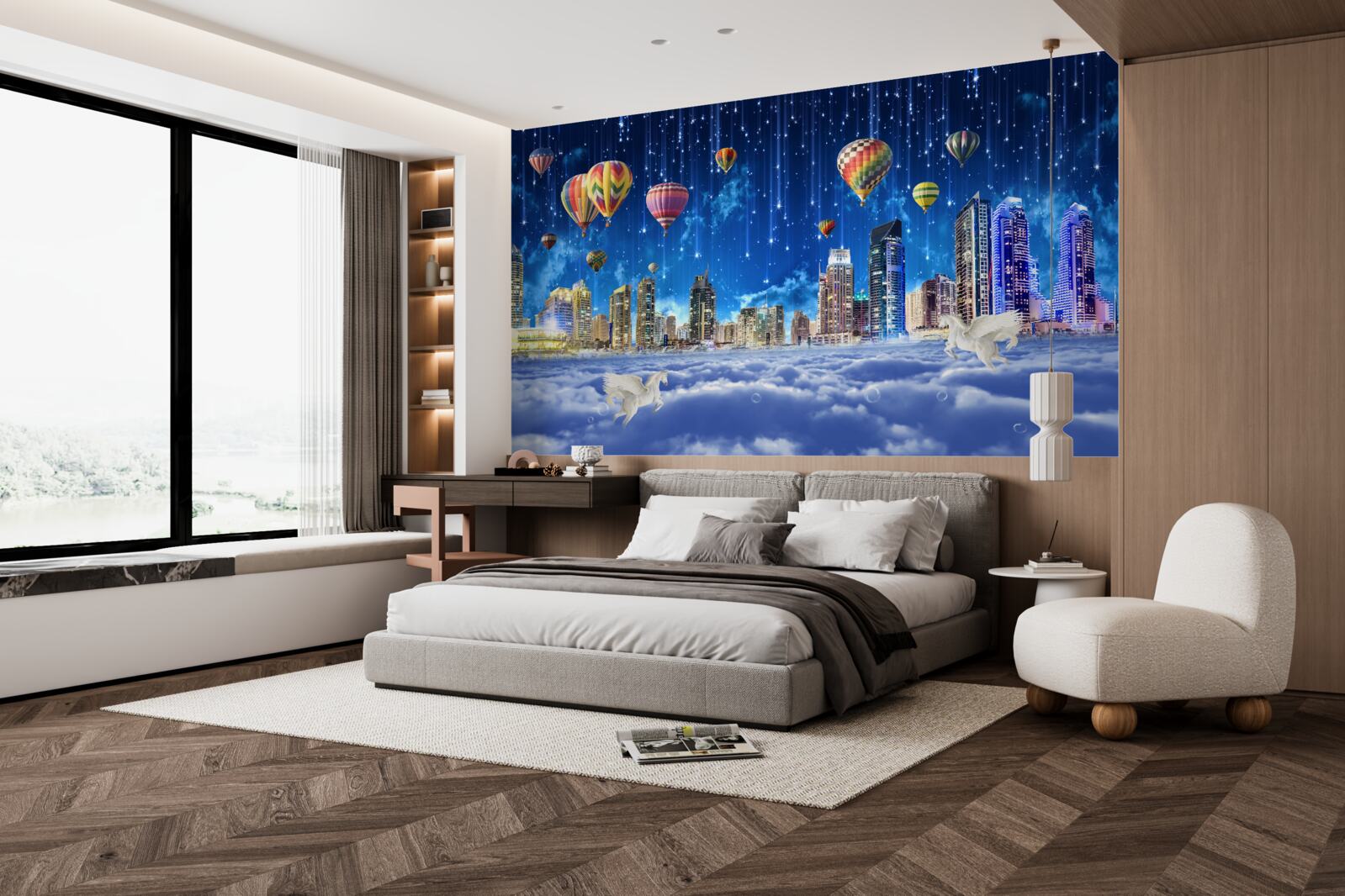 Fototapeta nočné mesto zdobia balóny