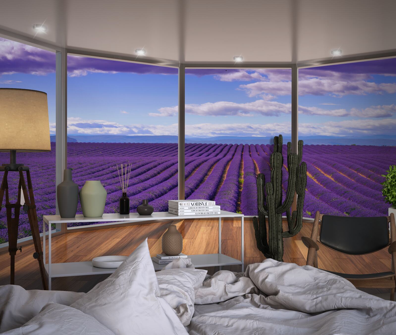 Fototapeta výhľad na levanduľové pole priamo z balkóna