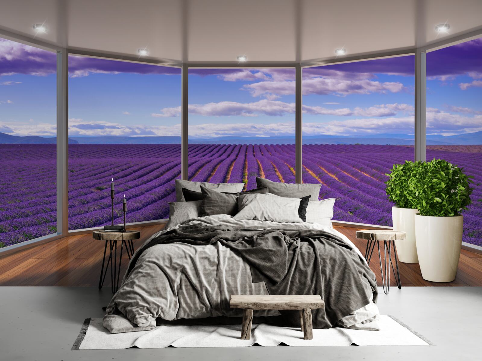 Fototapeta výhľad na levanduľové pole priamo z balkóna