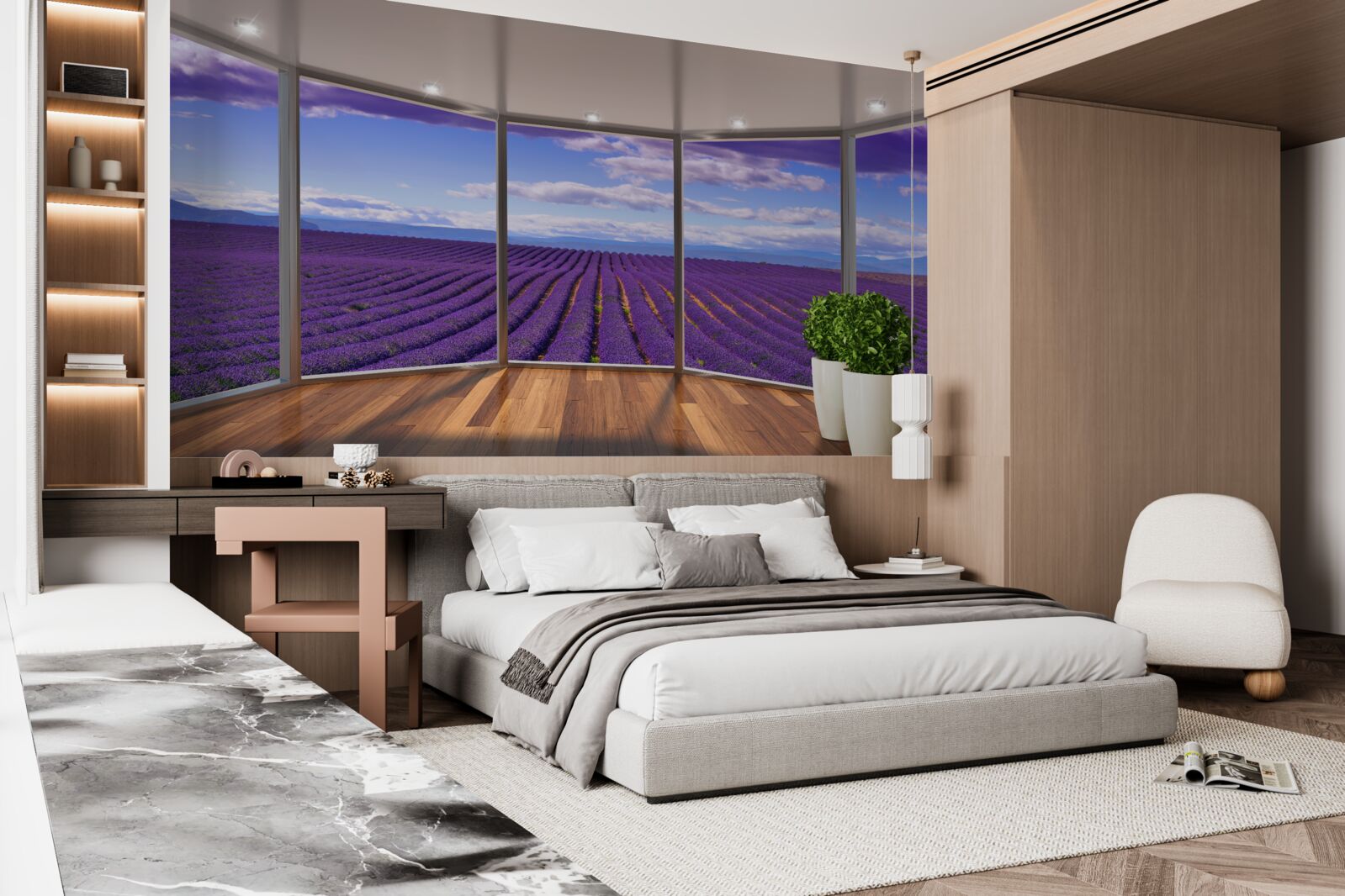 Fototapeta výhľad na levanduľové pole priamo z balkóna