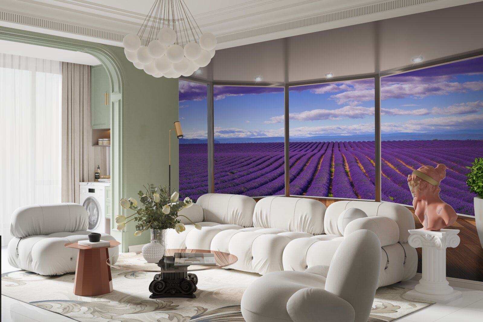 Fototapeta výhľad na levanduľové pole priamo z balkóna