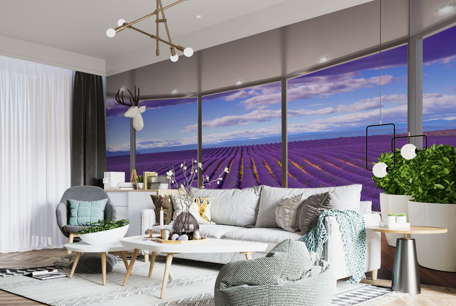 Fototapeta výhľad na levanduľové pole priamo z balkóna