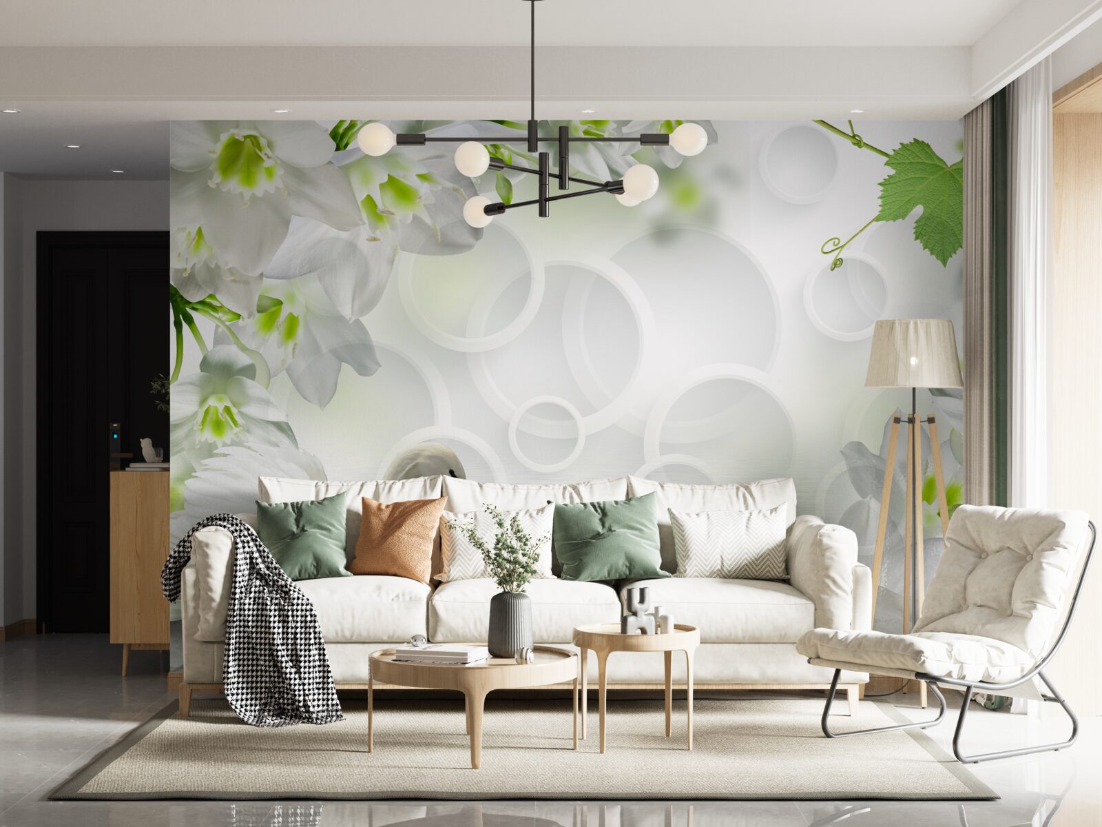 Fototapeta biele kvety na jazere medzi labuťami