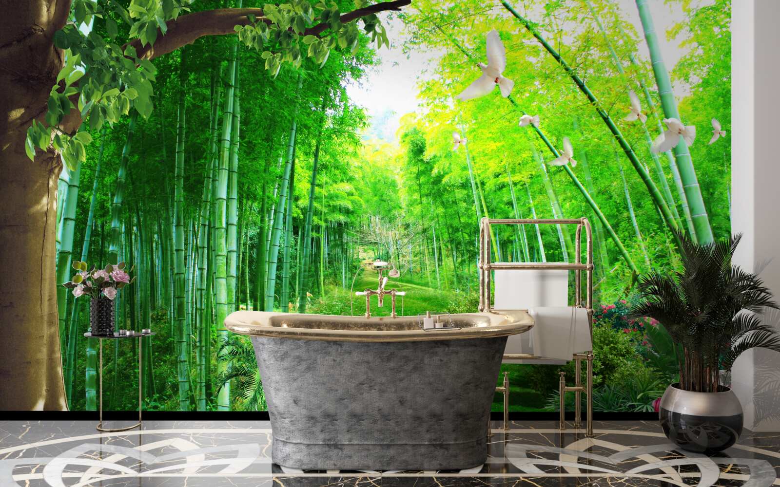 Fototapeta úžasné odtiene v bambusovom háji a na chodníku