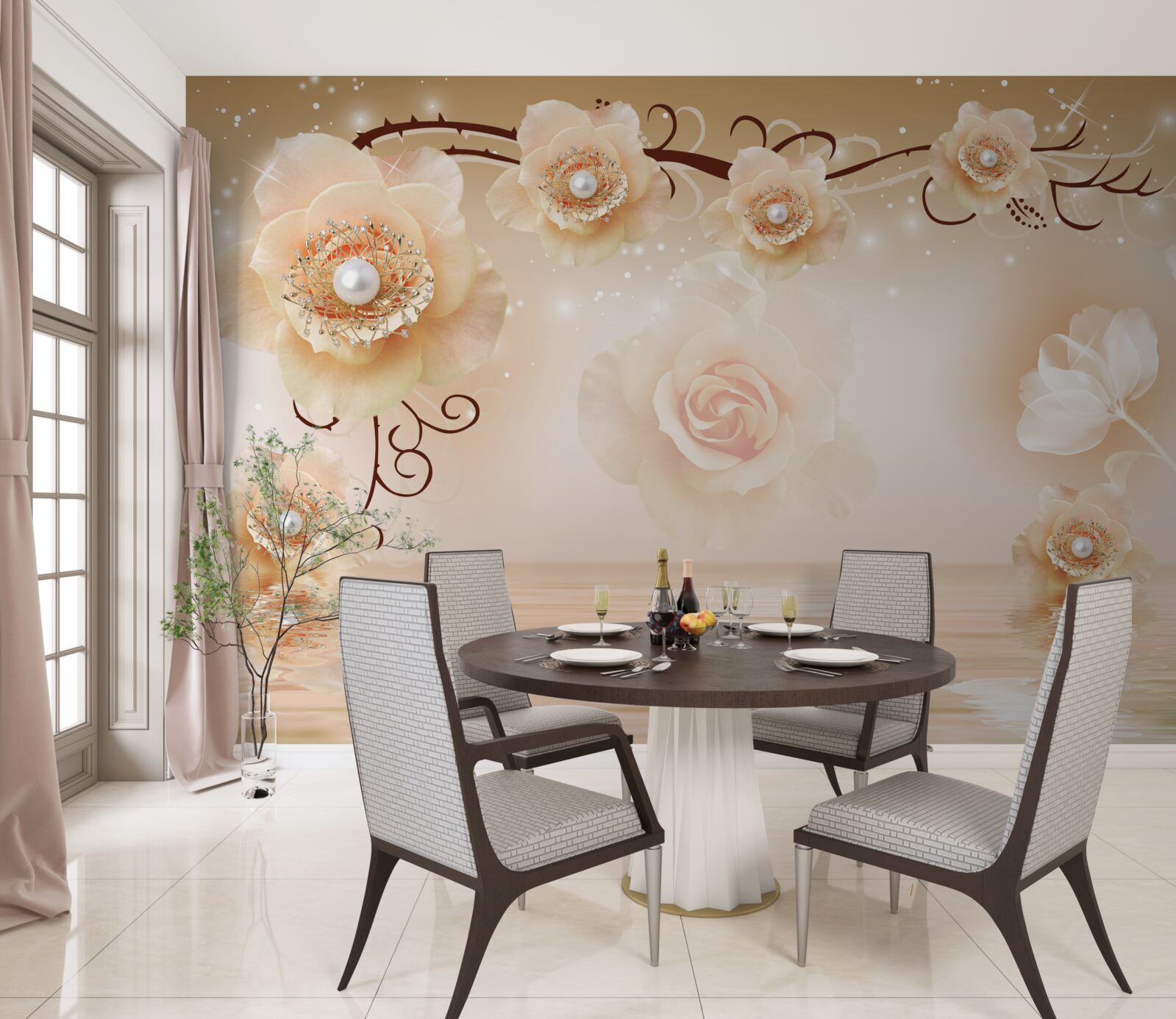 Fototapeta biele perleťové ruže