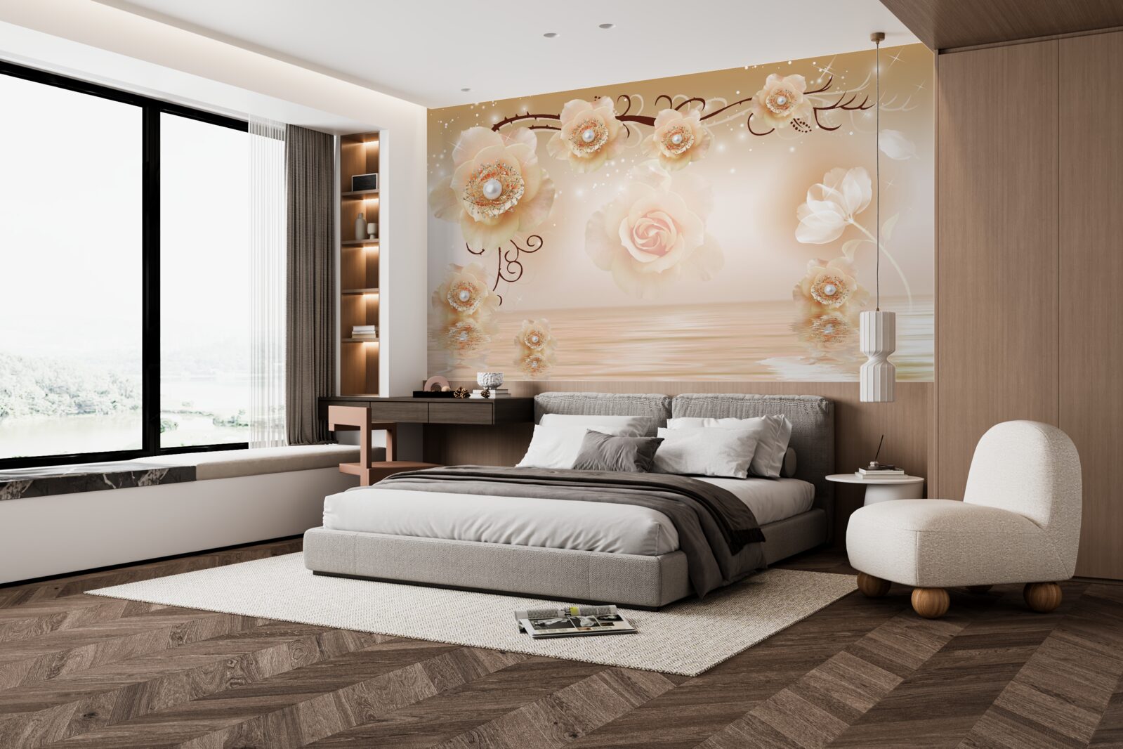 Fototapeta biele perleťové ruže