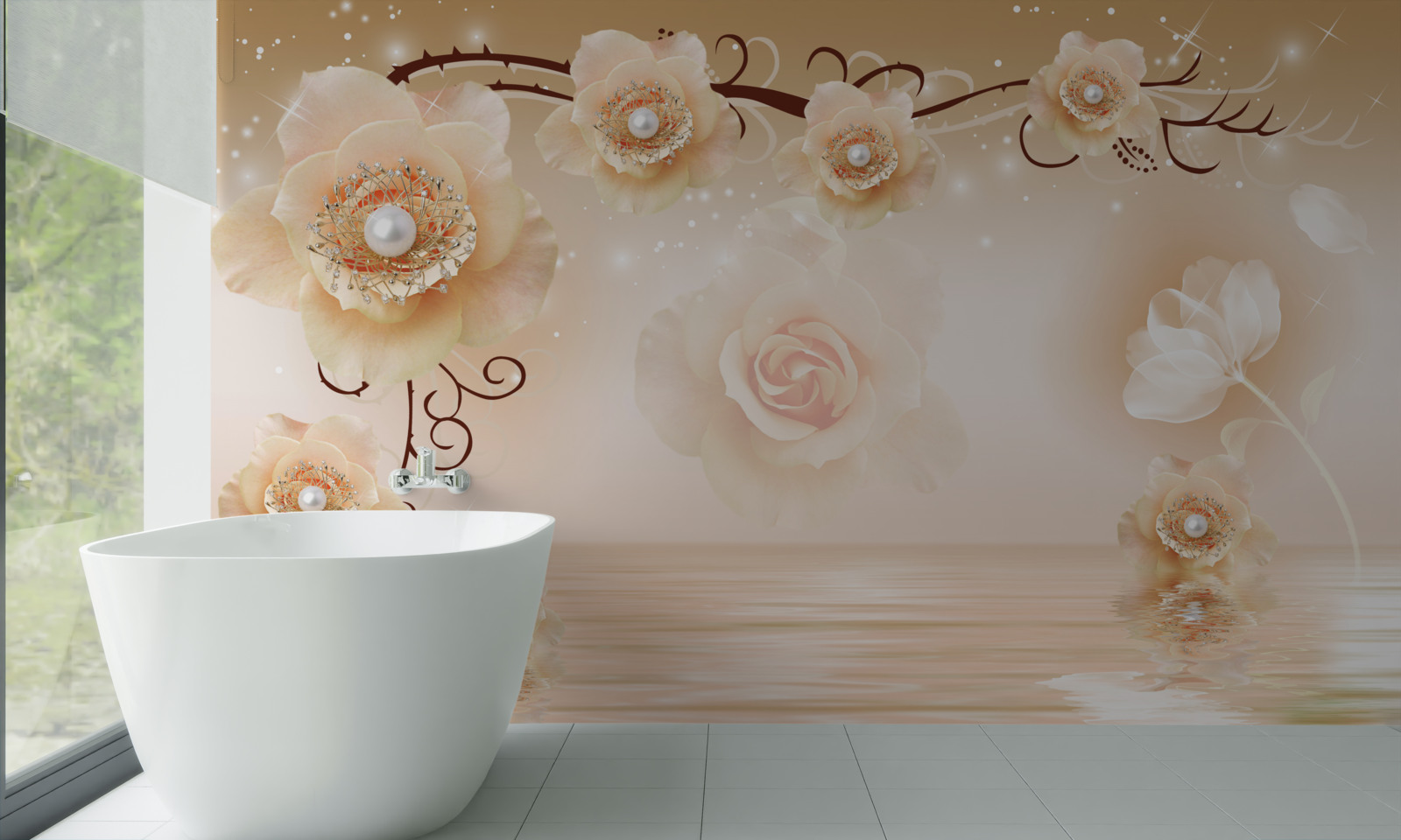 Fototapeta biele perleťové ruže