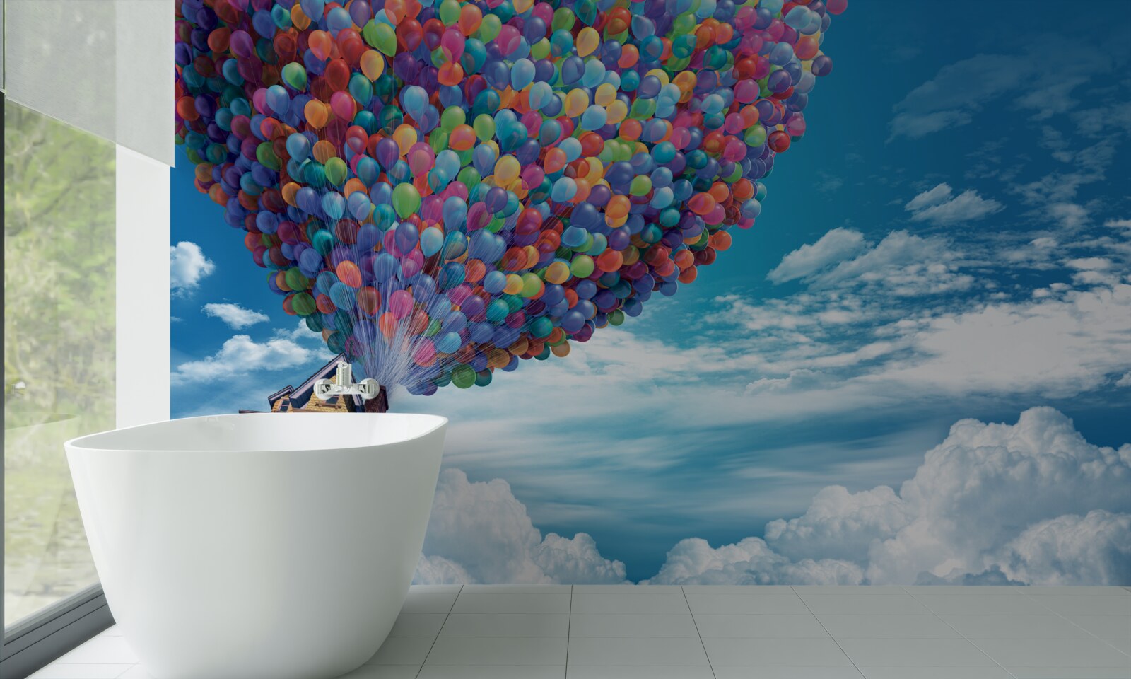 Fototapeta dom s mnohými lietajúcimi loptičkami