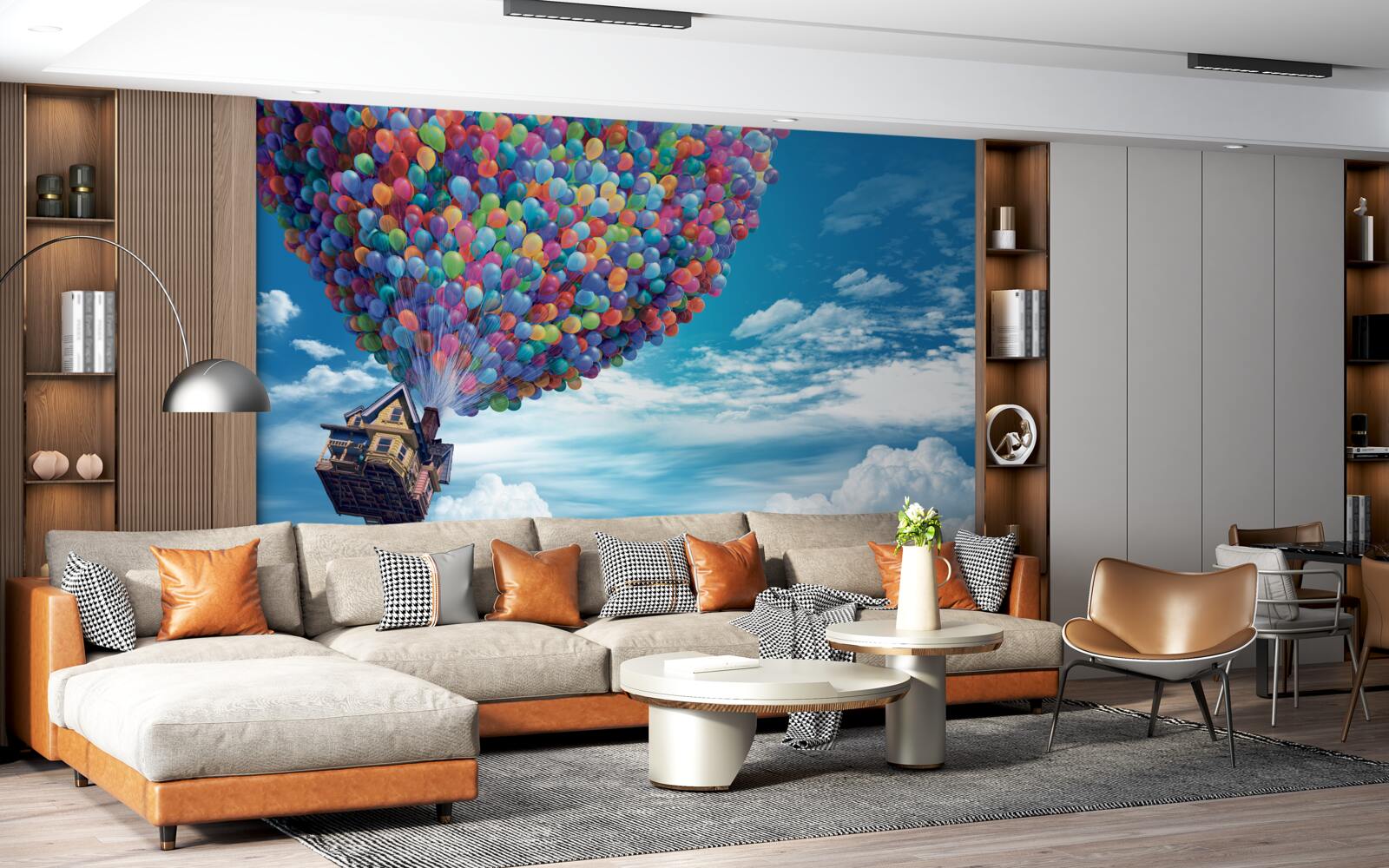 Fototapeta dom s mnohými lietajúcimi loptičkami