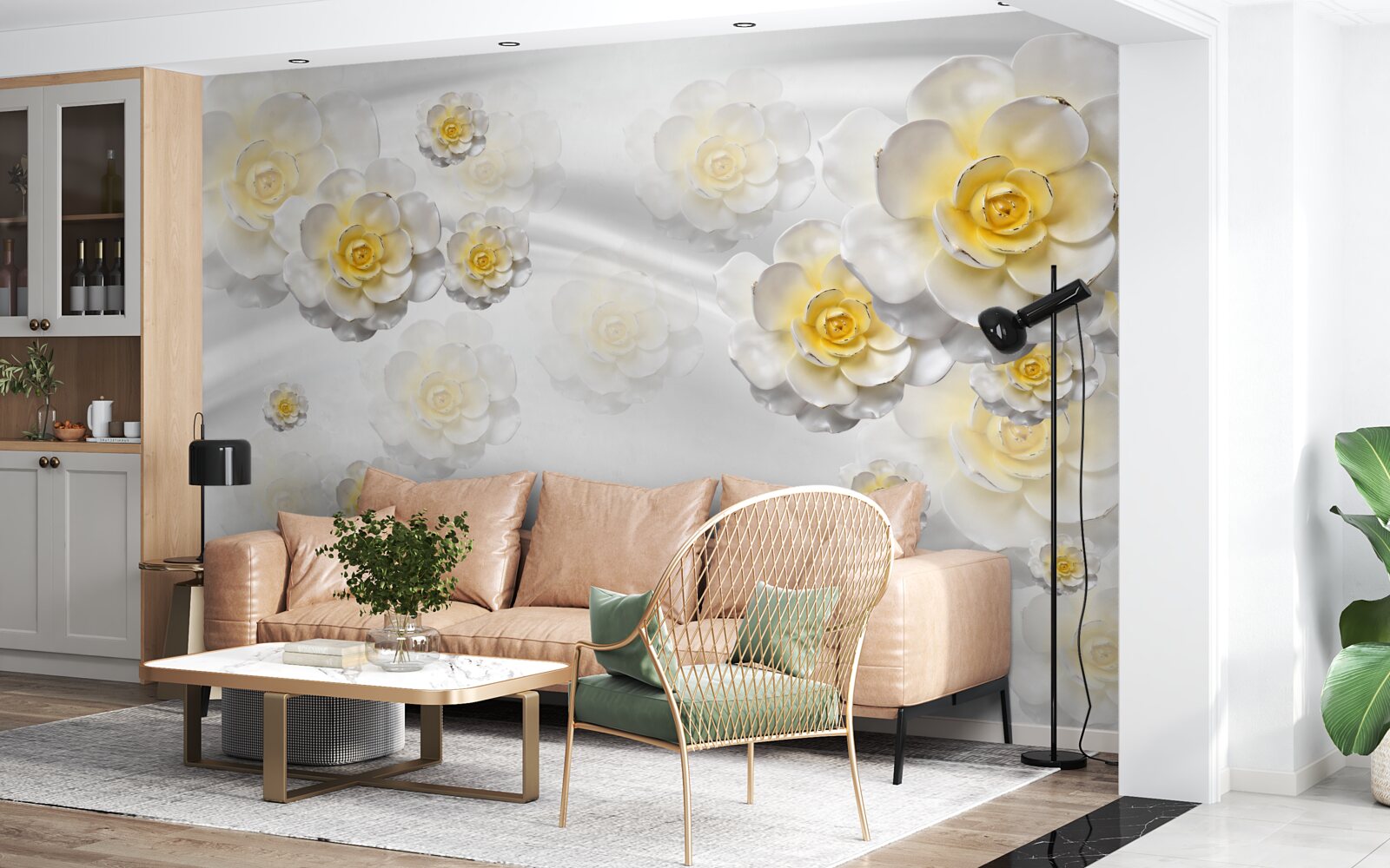 Fototapeta kvety sú snehovo biele so žltkastým stredom