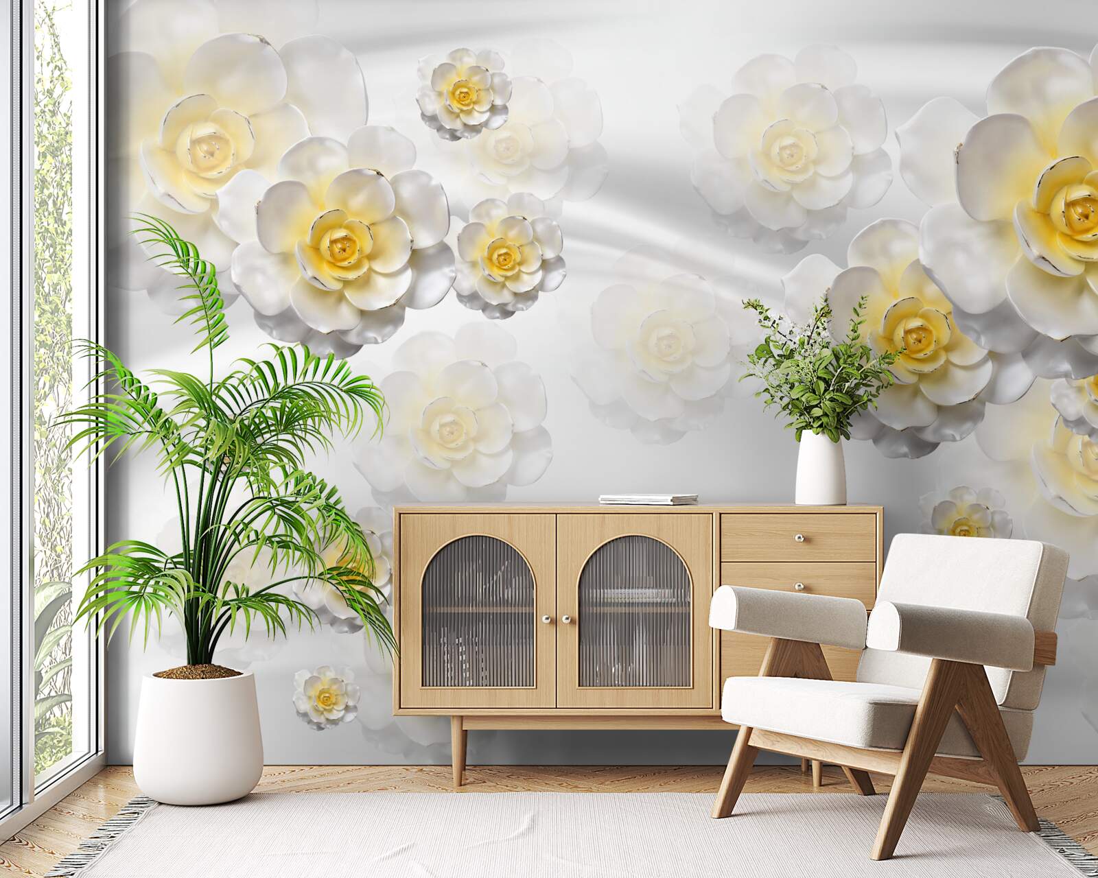 Fototapeta kvety sú snehovo biele so žltkastým stredom