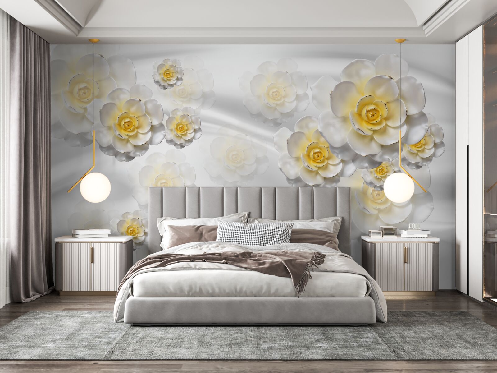 Fototapeta kvety sú snehovo biele so žltkastým stredom