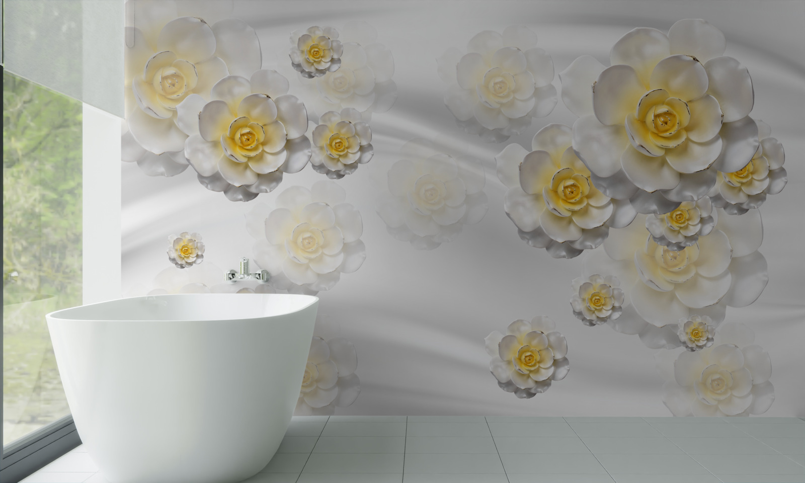 Fototapeta kvety sú snehovo biele so žltkastým stredom