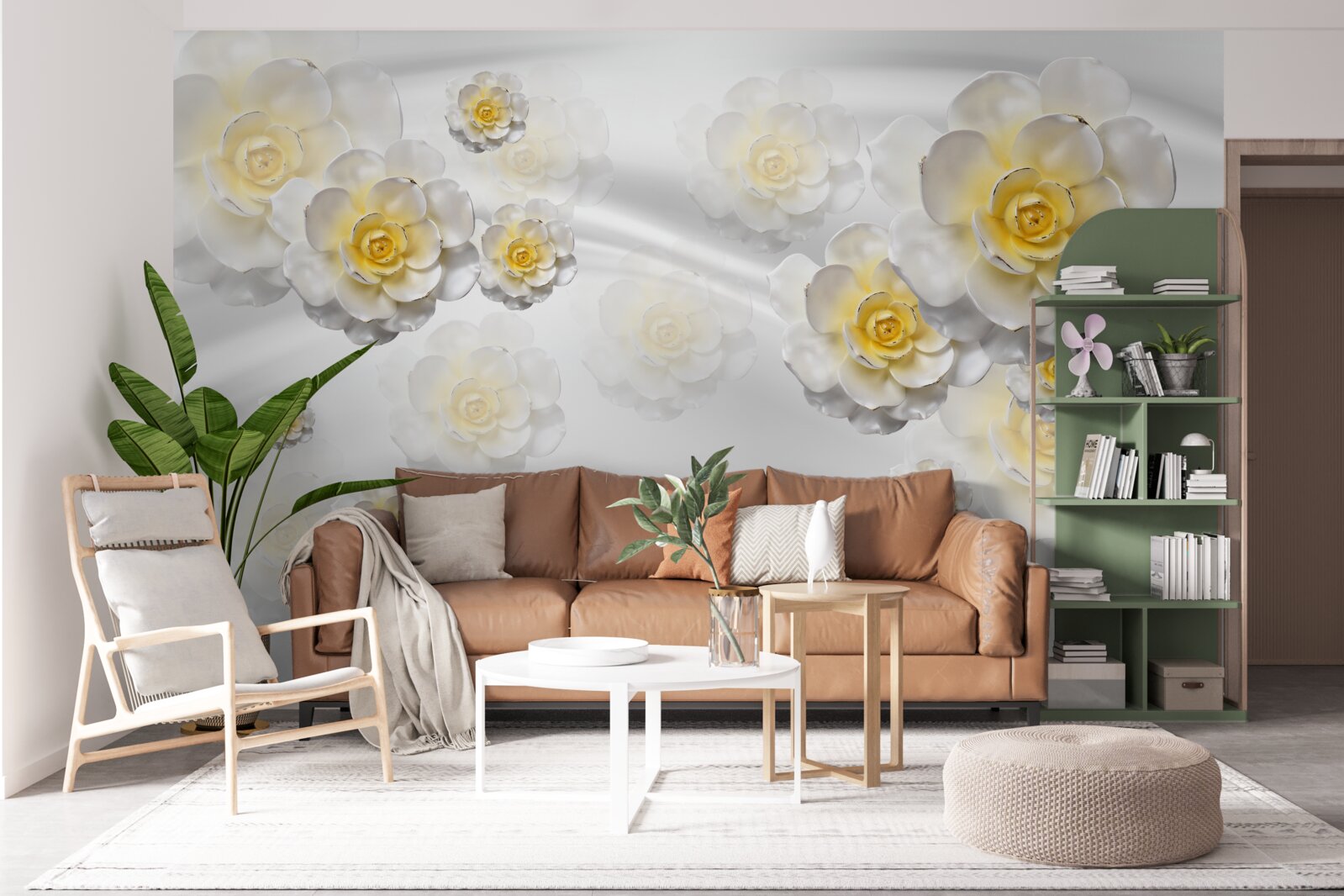 Fototapeta kvety sú snehovo biele so žltkastým stredom