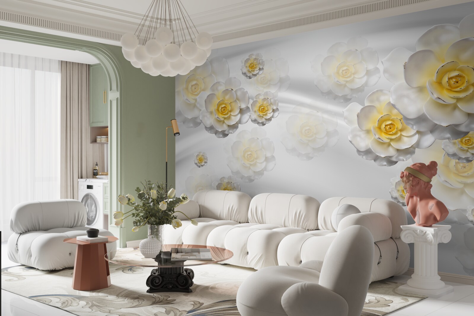 Fototapeta kvety sú snehovo biele so žltkastým stredom