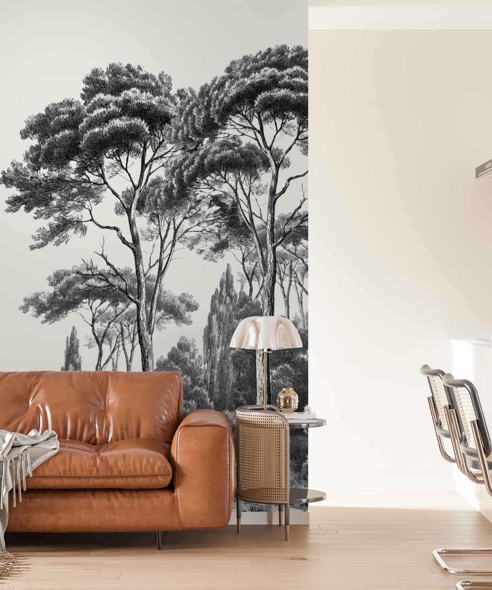 Fototapeta borovice z Talianska v čiernobielych odtieňoch