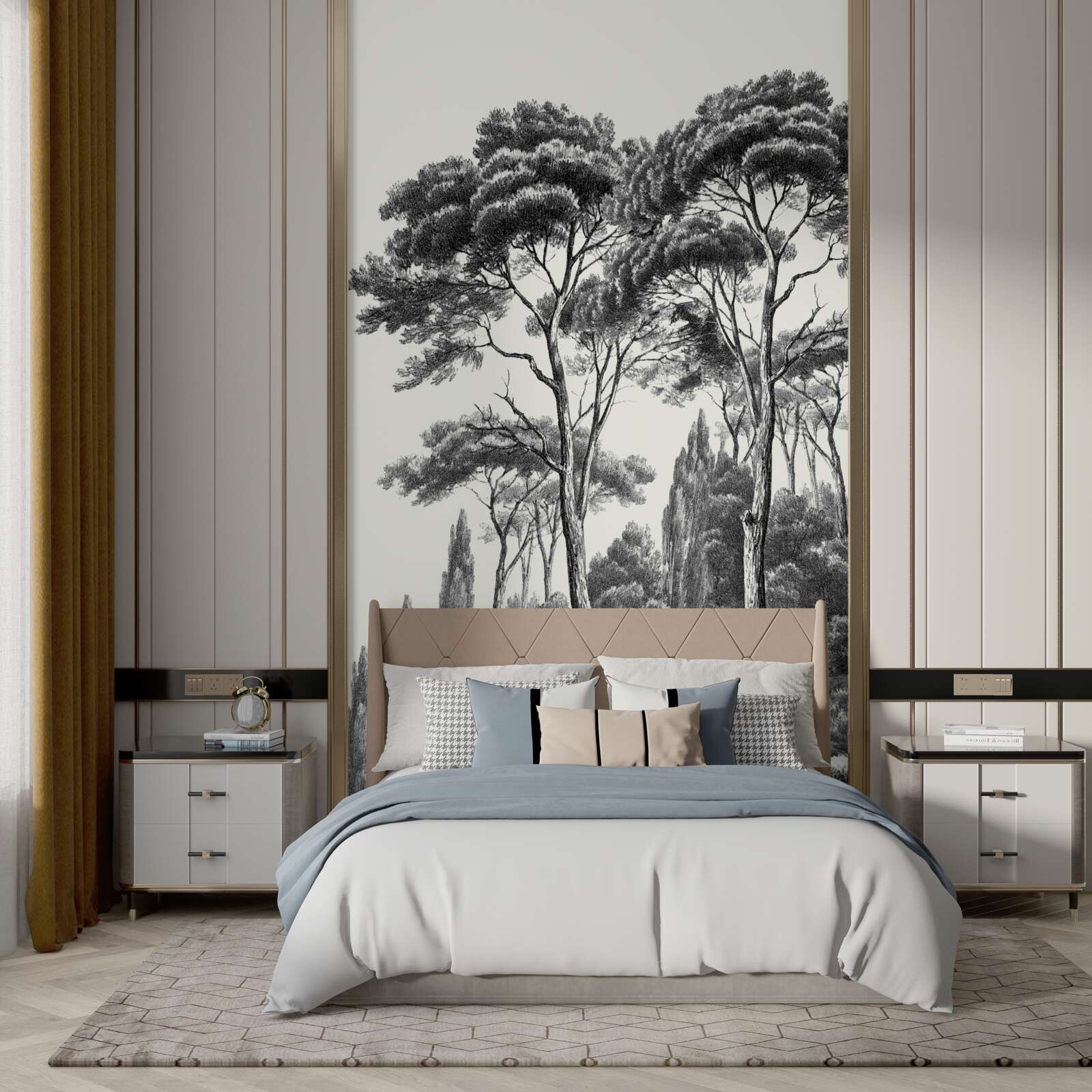 Fototapeta borovice z Talianska v čiernobielych odtieňoch