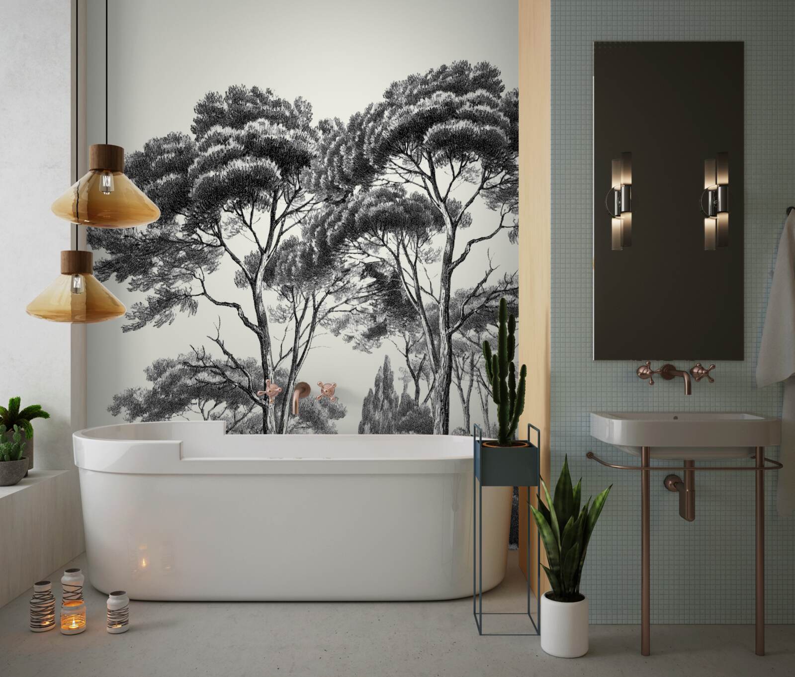 Fototapeta borovice z Talianska v čiernobielych odtieňoch