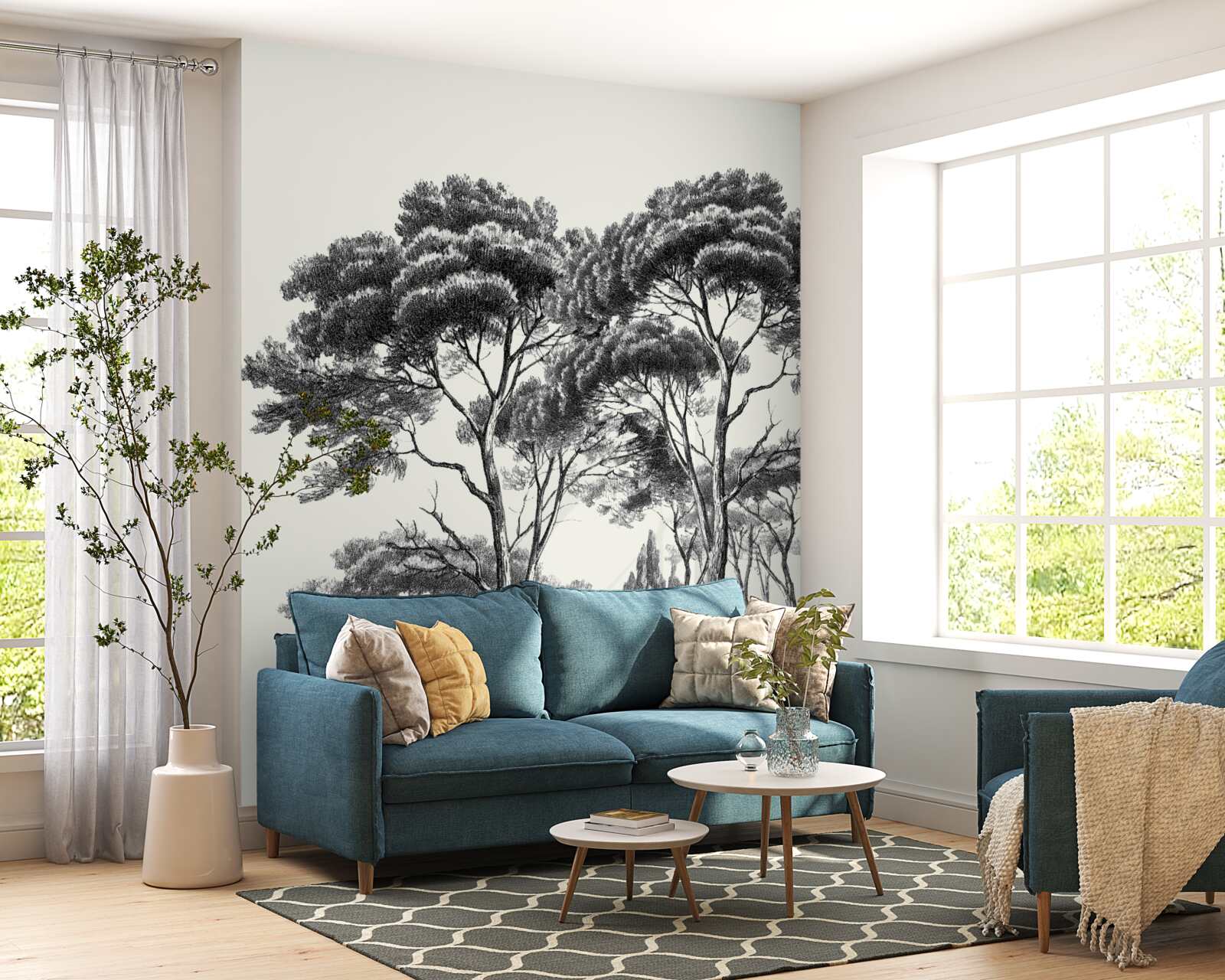 Fototapeta borovice z Talianska v čiernobielych odtieňoch