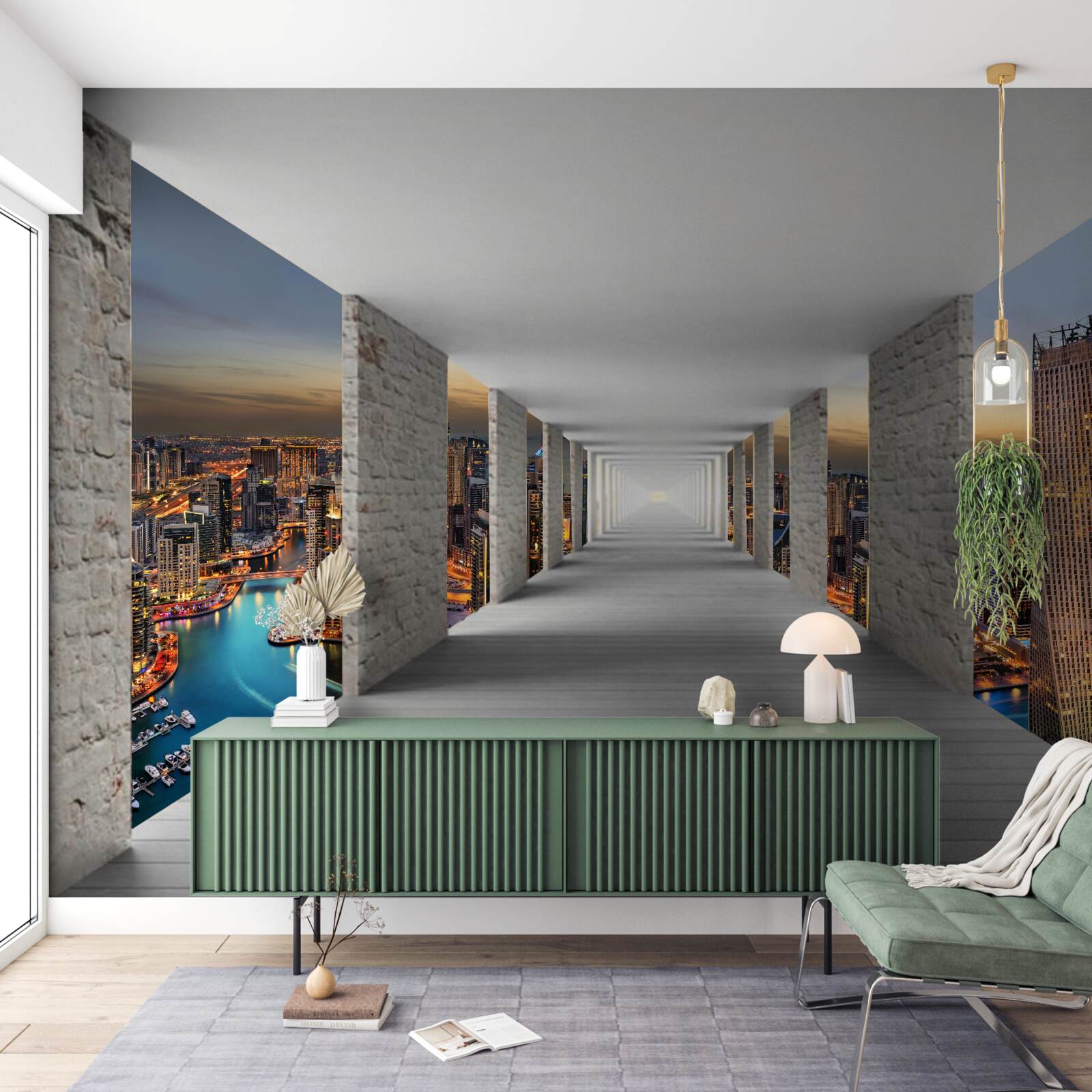 Fototapeta 3D galéria nad mestskými budovami