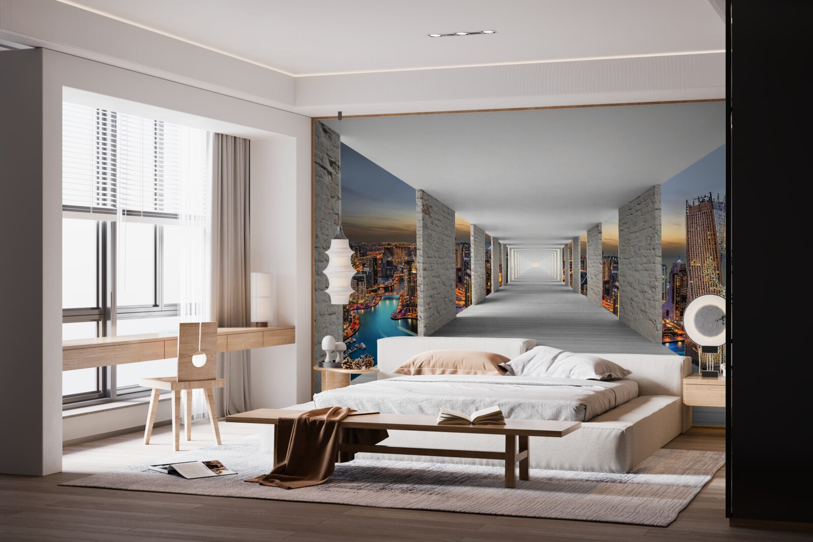 Fototapeta 3D galéria nad mestskými budovami