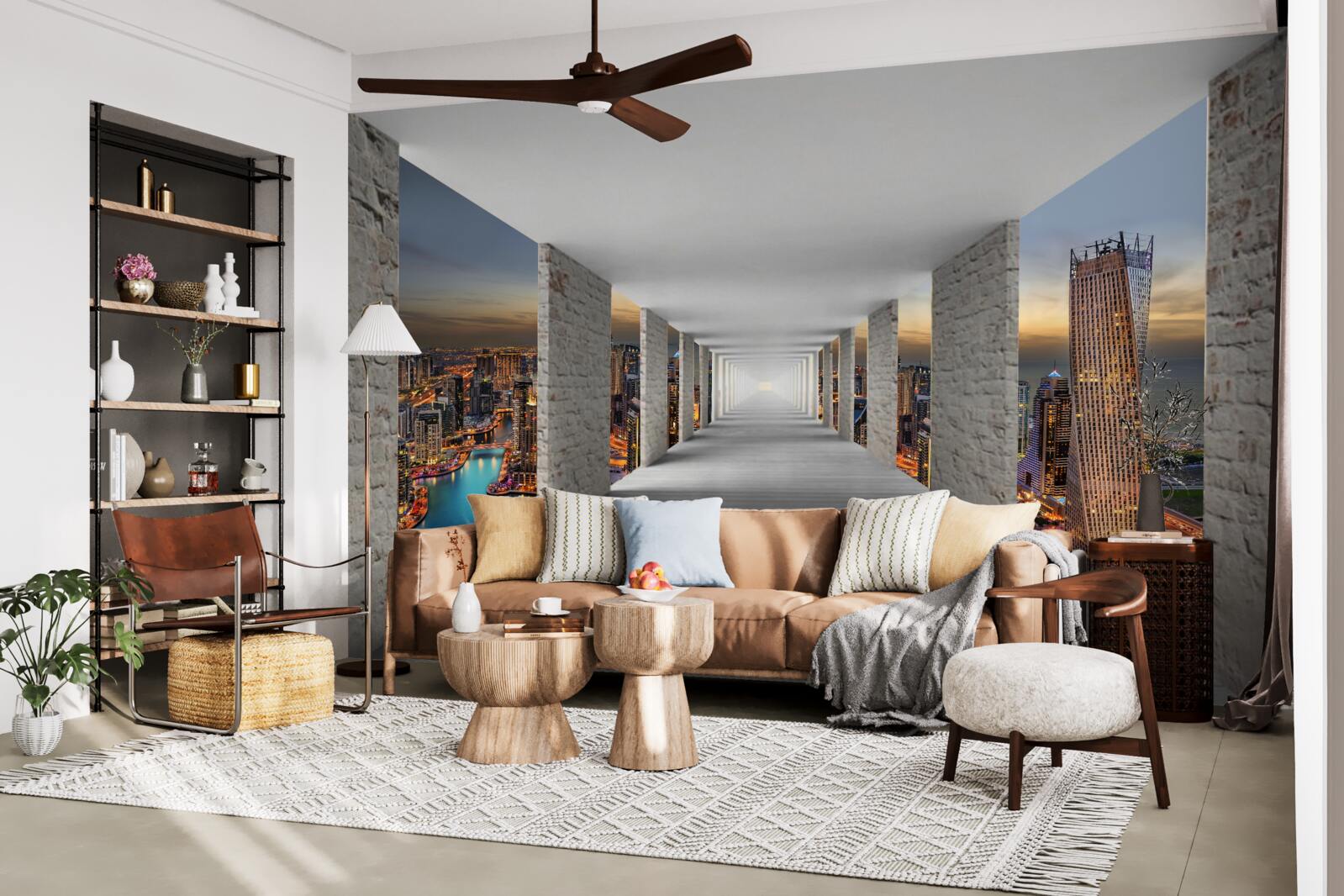 Fototapeta 3D galéria nad mestskými budovami