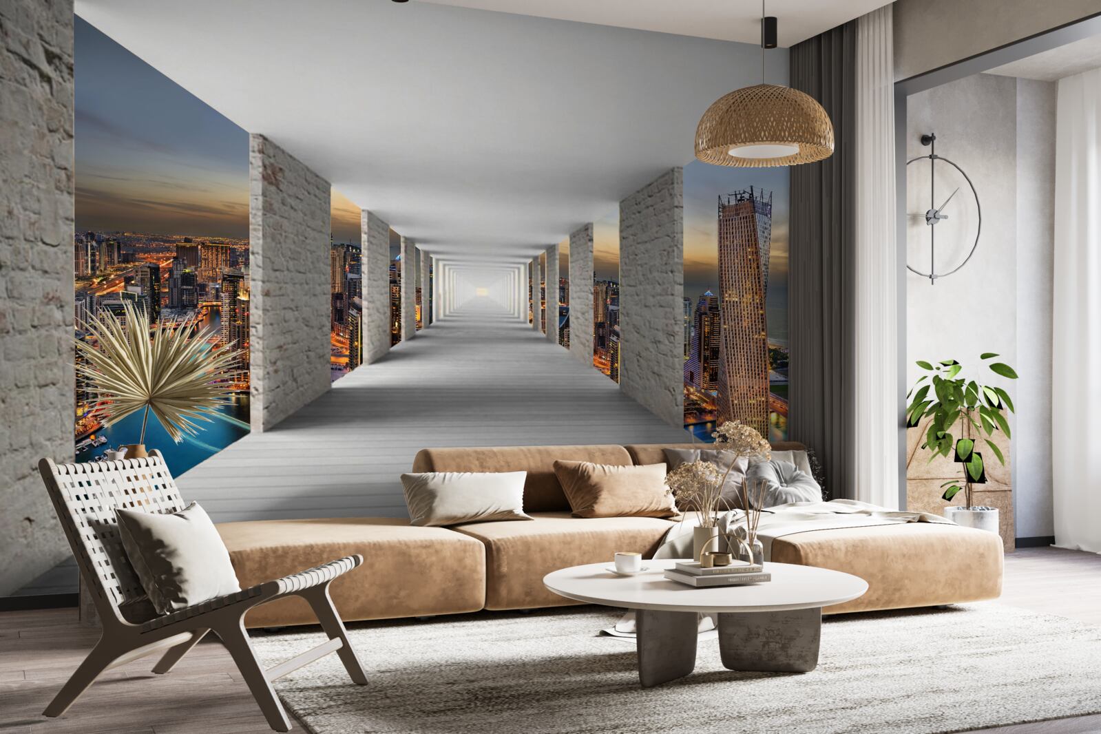 Fototapeta 3D galéria nad mestskými budovami