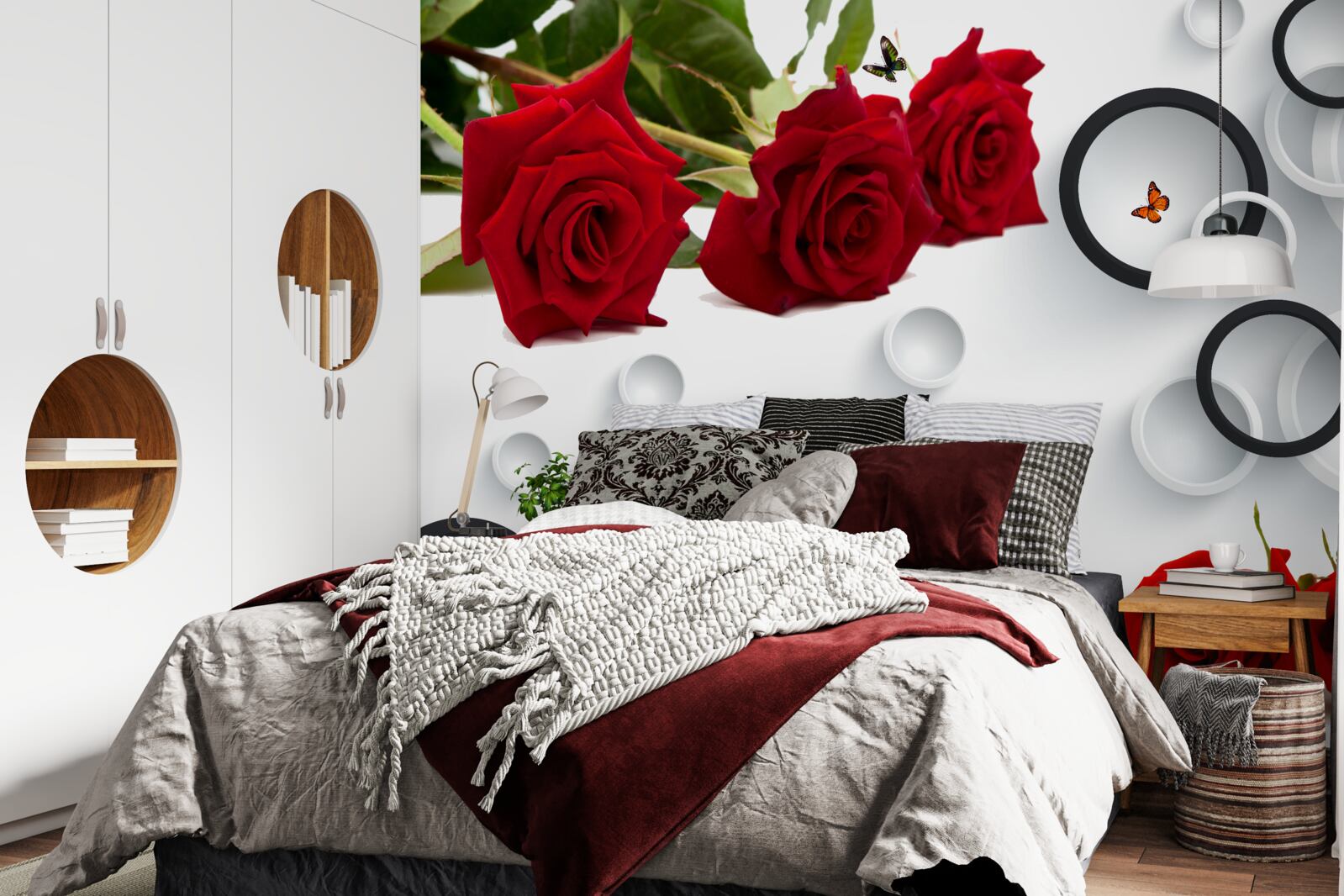 Fototapeta kruhy a ruže v červenom odtieni