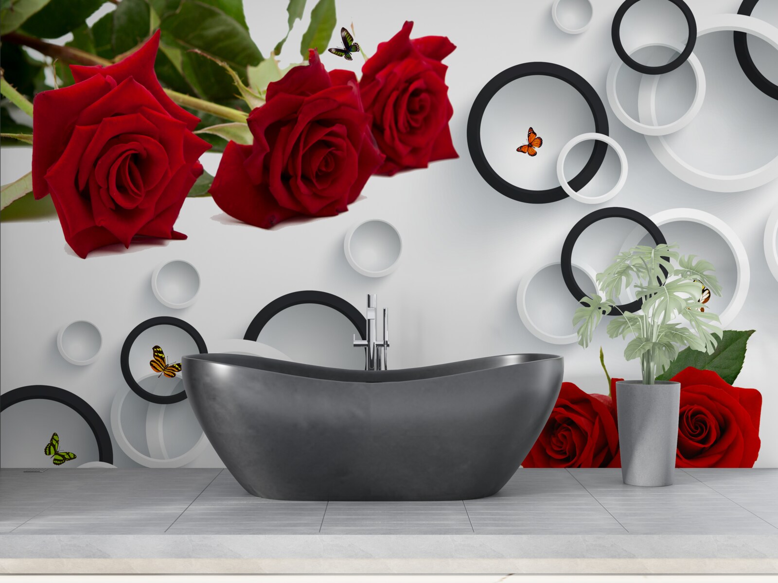 Fototapeta kruhy a ruže v červenom odtieni