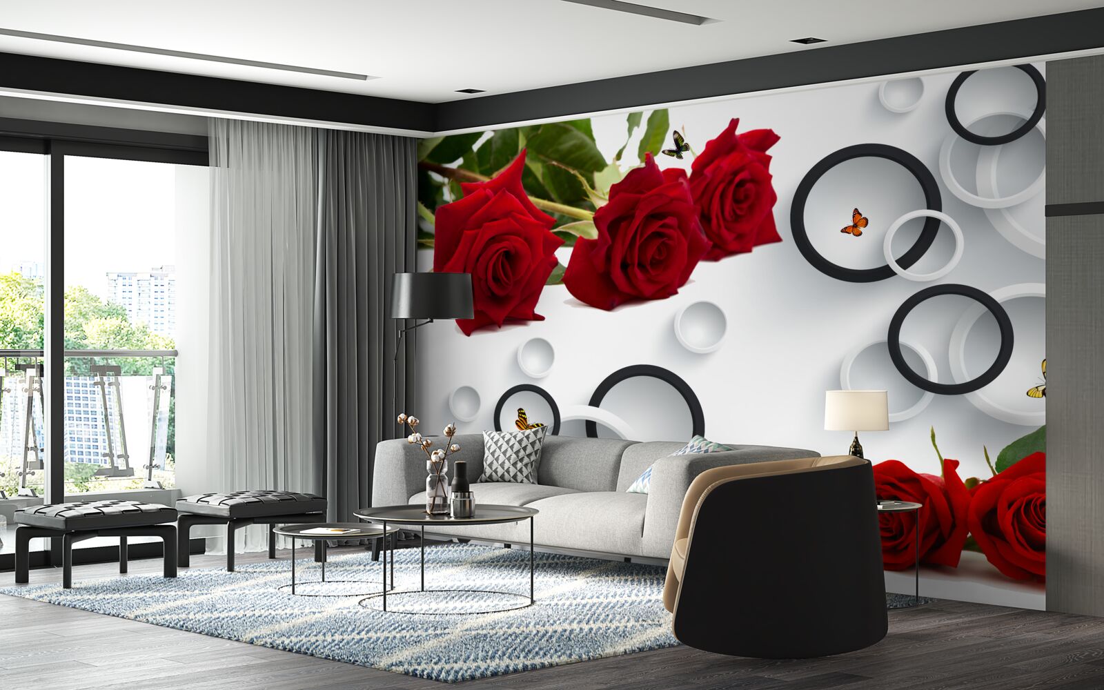 Fototapeta kruhy a ruže v červenom odtieni