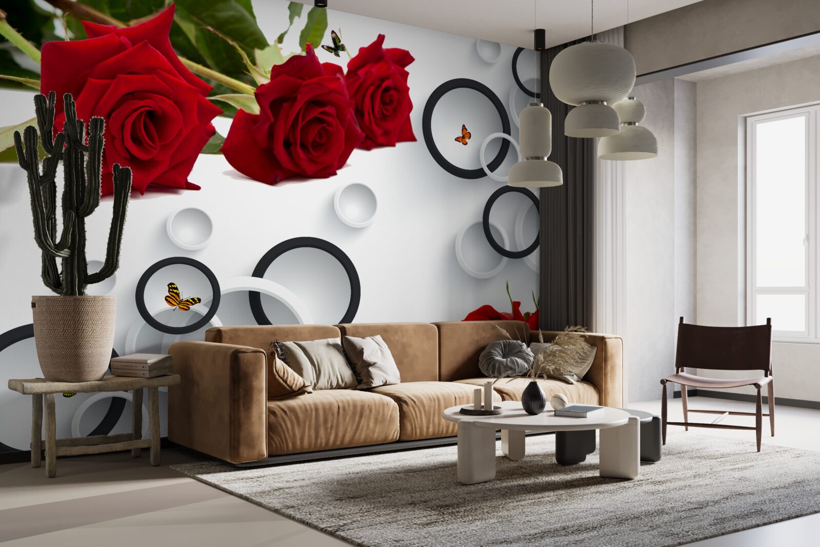 Fototapeta kruhy a ruže v červenom odtieni