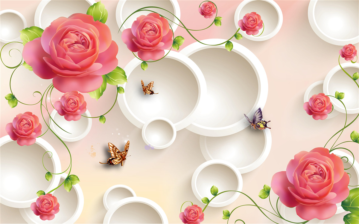 Fototapeta motýle vznášajúce sa vo vzduchu a šarlátové ruže