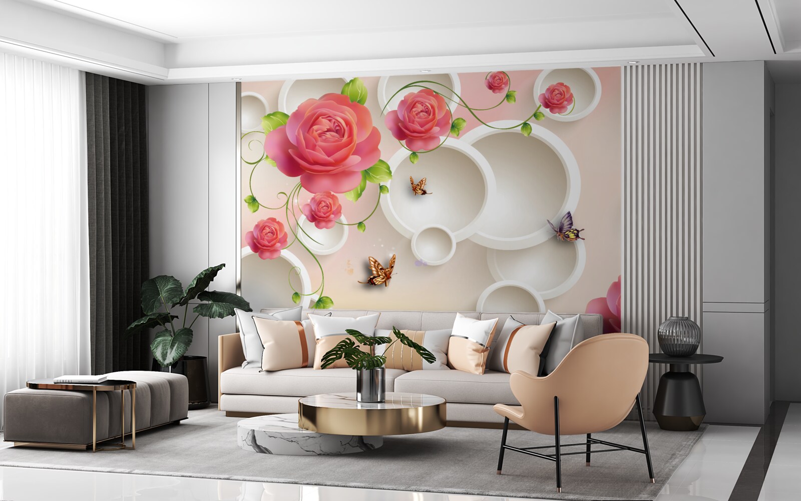 Fototapeta motýle vznášajúce sa vo vzduchu a šarlátové ruže