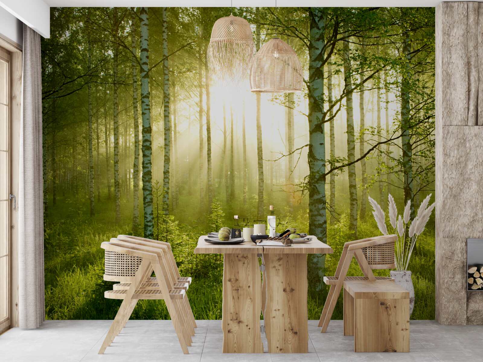 Fototapeta Svitanie v brezovom lese