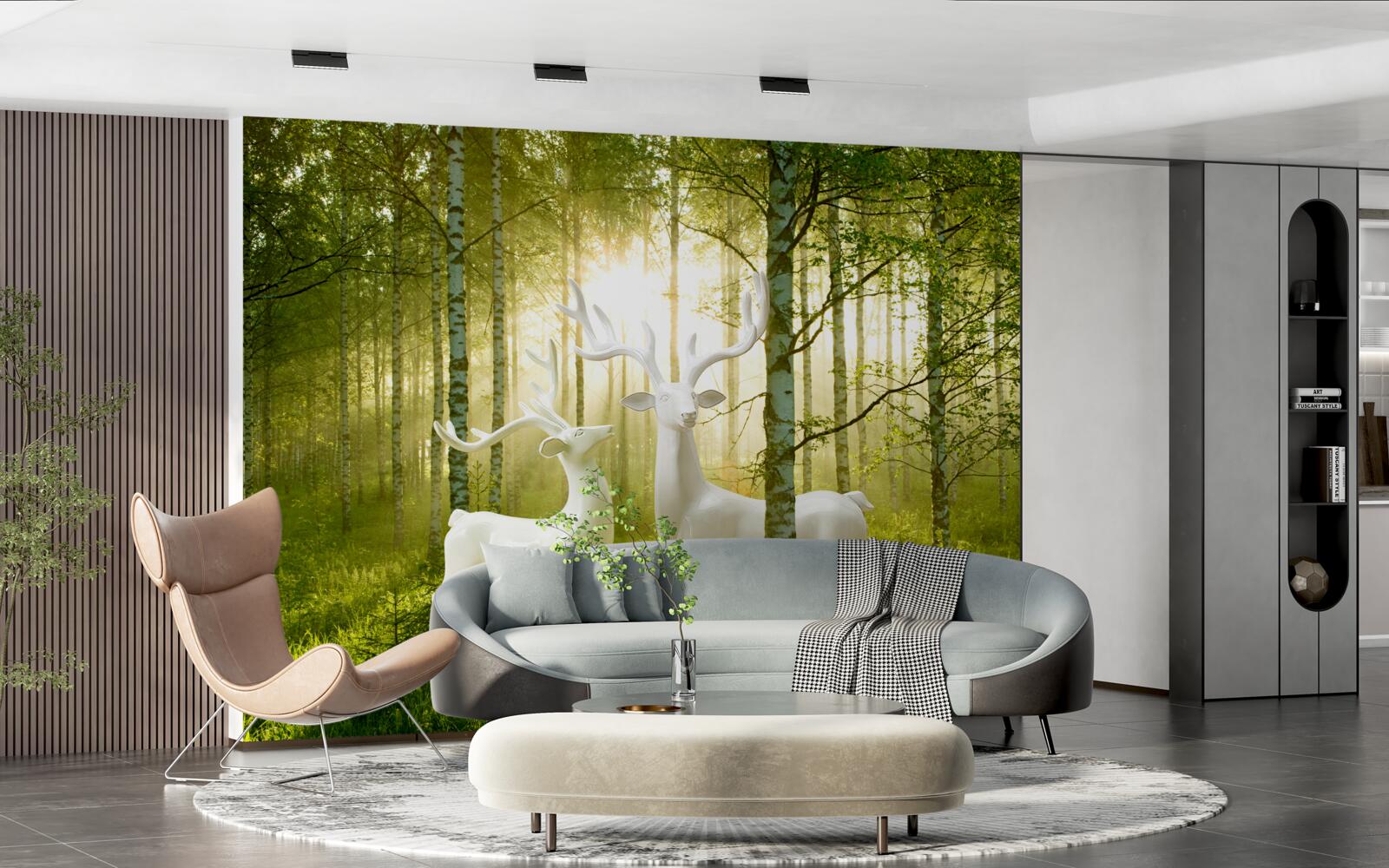 Fototapeta biely jeleň v zelenkastom lese