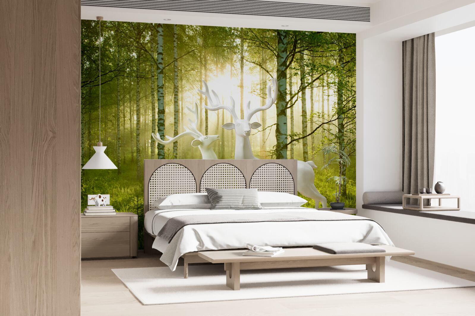 Fototapeta biely jeleň v zelenkastom lese