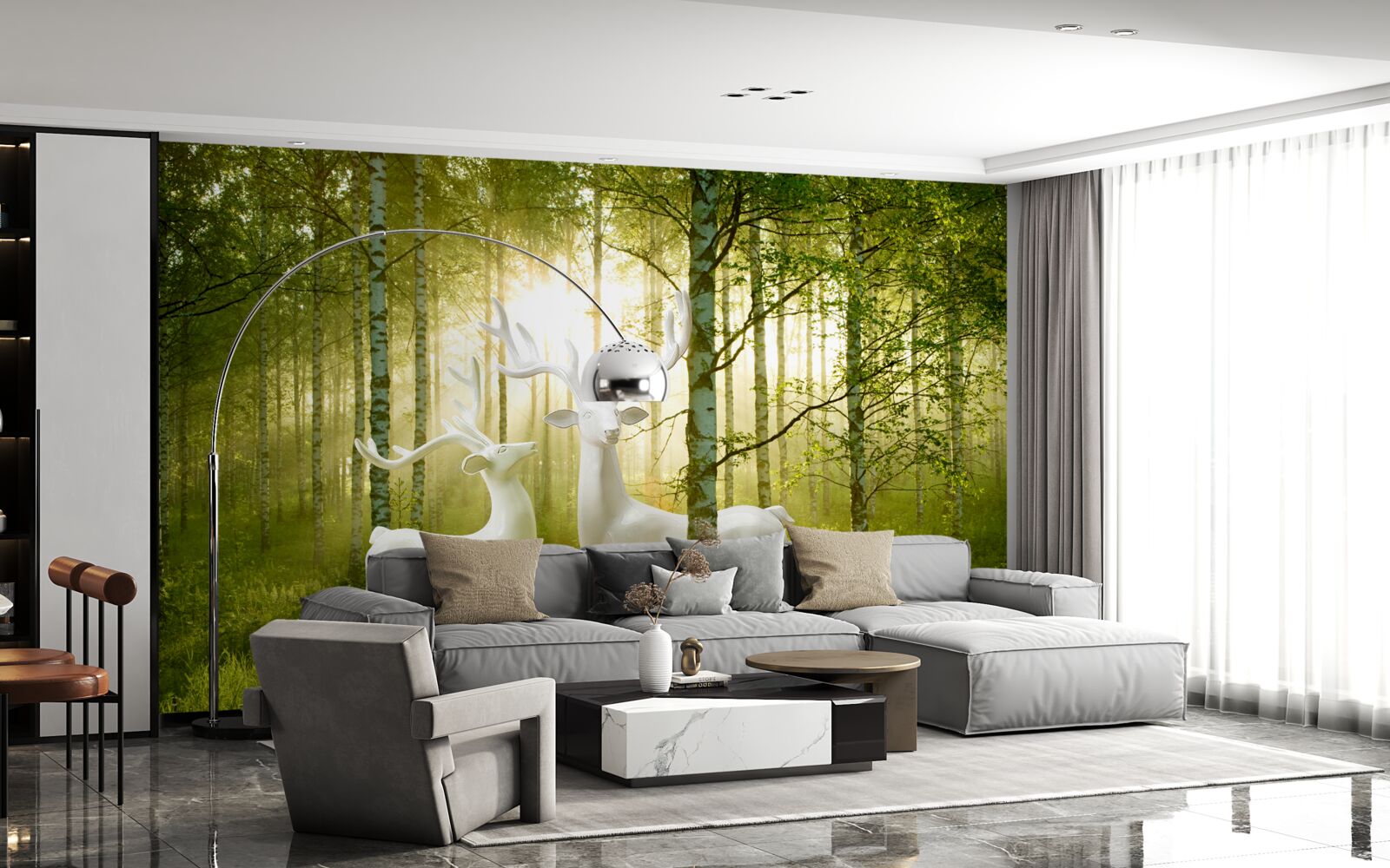 Fototapeta biely jeleň v zelenkastom lese