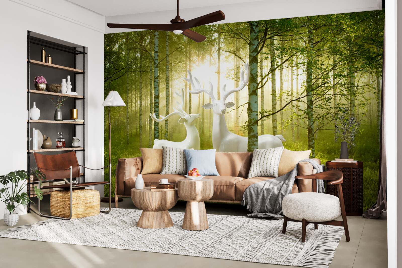 Fototapeta biely jeleň v zelenkastom lese